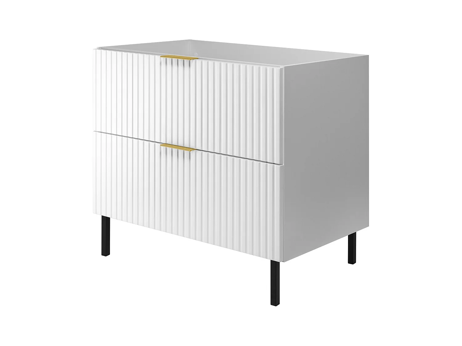 Meuble vasque, Blanc, 80 x 77 x 46 cm, poignée dorée, pieds noirs, sans plateau