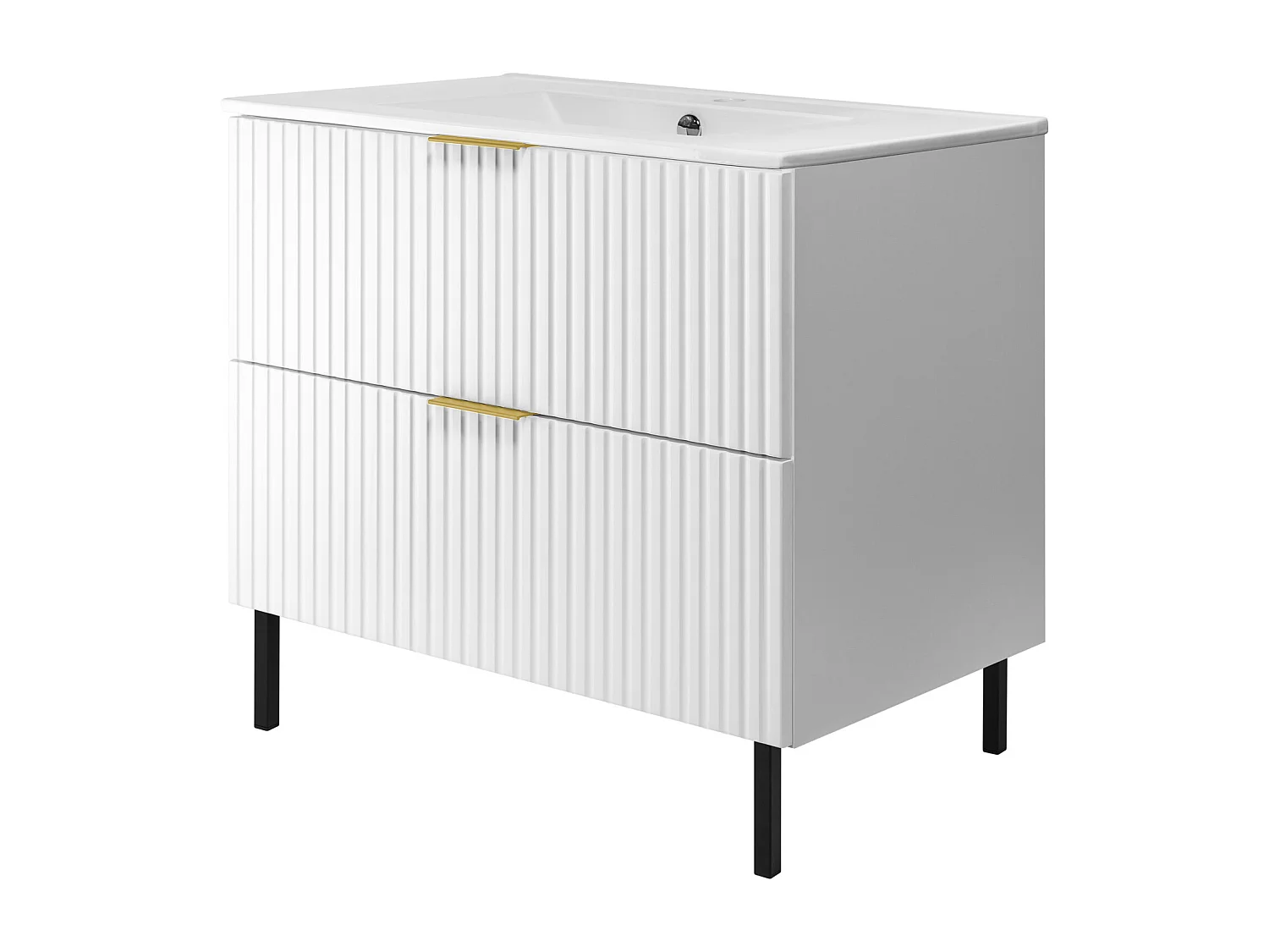 Waschbeckunterschrank, Weiß, 80 x 77 x 46 cm, goldener Griff, schwarze Beine, ohne Arbeitsplatte