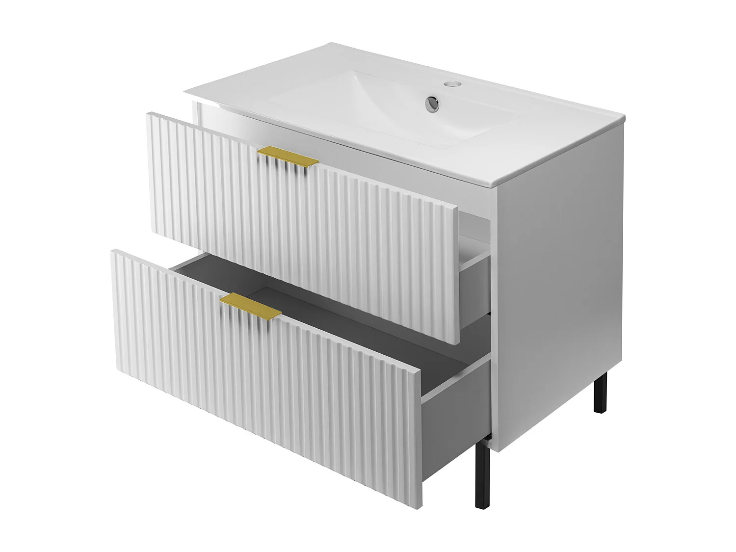 Waschbeckunterschrank, Weiß, 80 x 77 x 46 cm, goldener Griff, schwarze Beine, ohne Arbeitsplatte