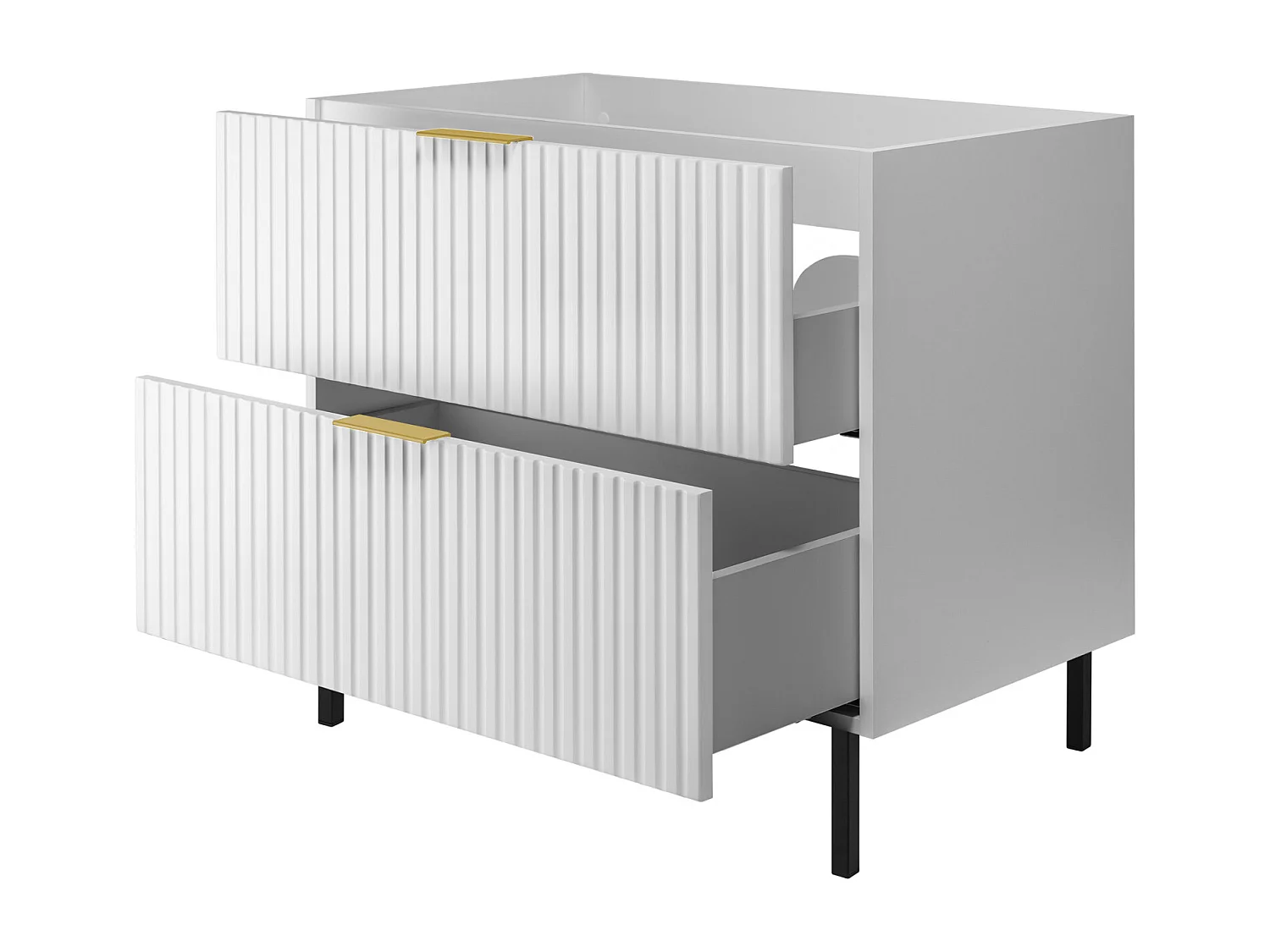 Szafka pod umywalkę, Biały, 80 x 77 x 46 cm, uchwyt złoty, nogi czarne, bez blatu