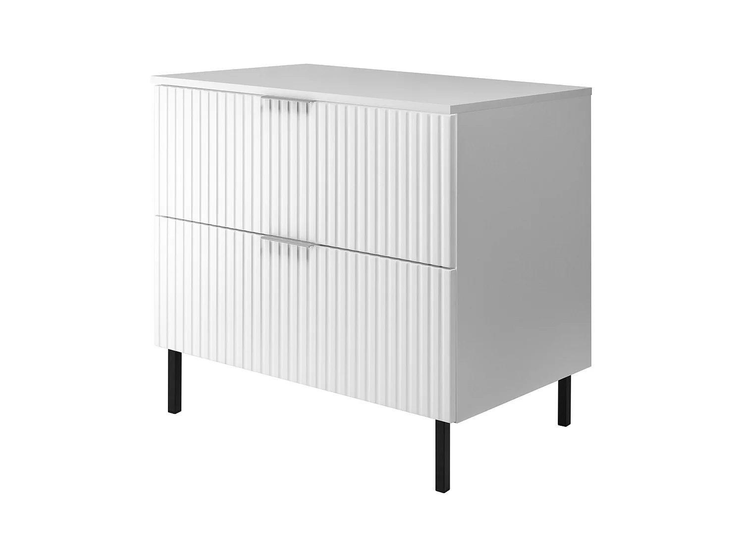 Meuble vasque, Blanc, 80 x 77 x 46 cm, poignée argentée, pieds noirs + Plan de travail