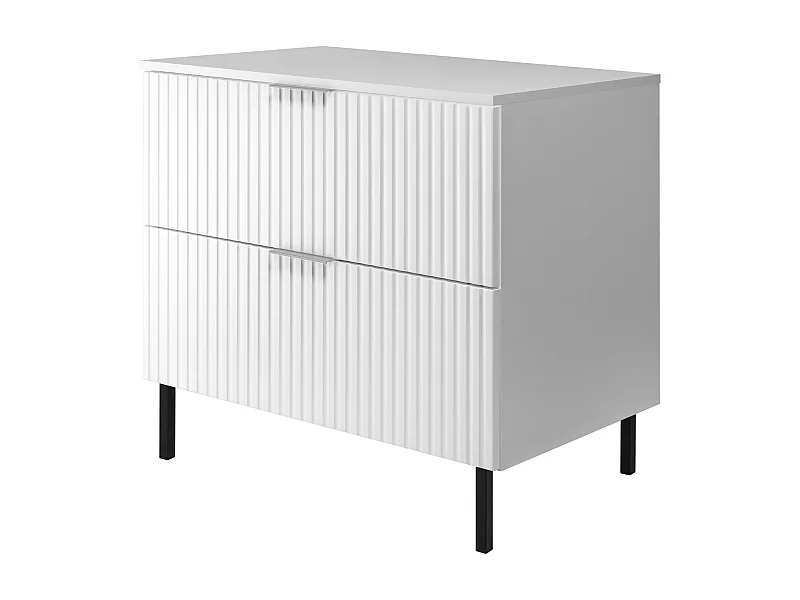 Meuble vasque, Blanc, 80 x 77 x 46 cm, poignée argentée, pieds noirs + Plan de travail