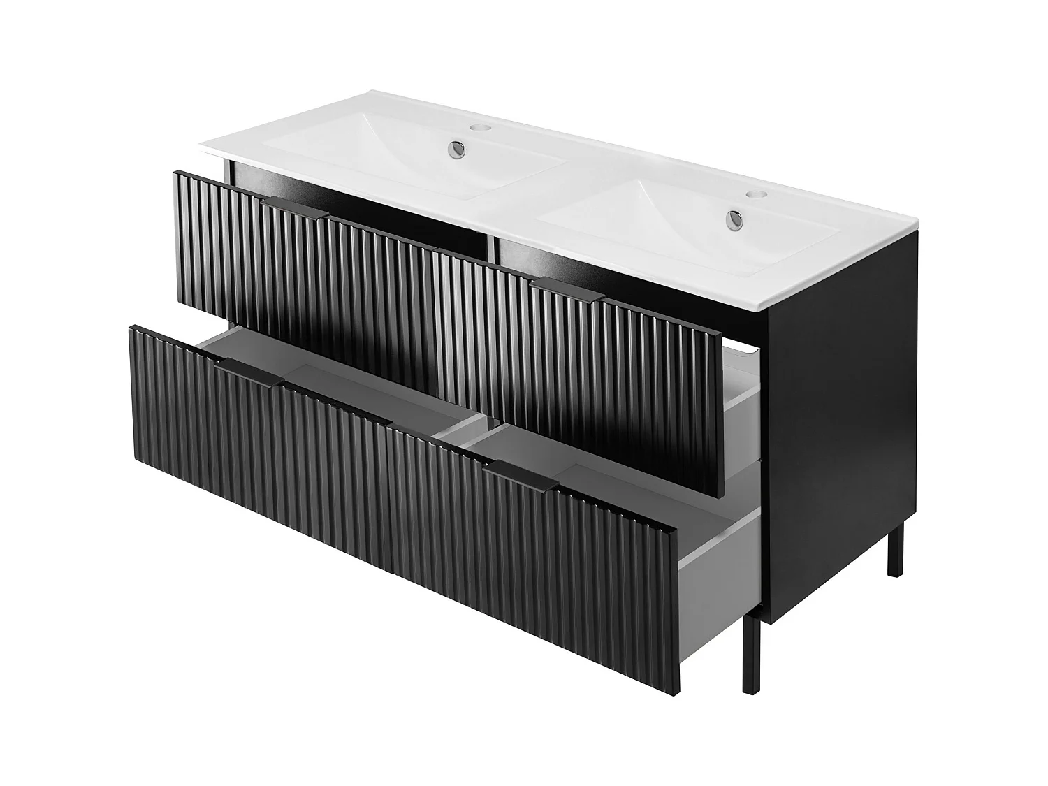 Meuble vasque, Noir, 120 (2 x 60) x 77 x 46 cm, poignée noire, pieds noirs, sans plateau