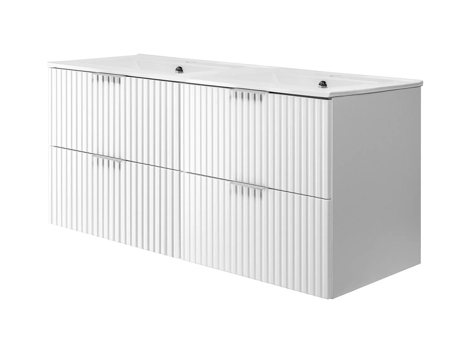 Meuble vasque, Blanc, 120 (2 x 60) x 57 x 46 cm, poignée argentée, sans plateau