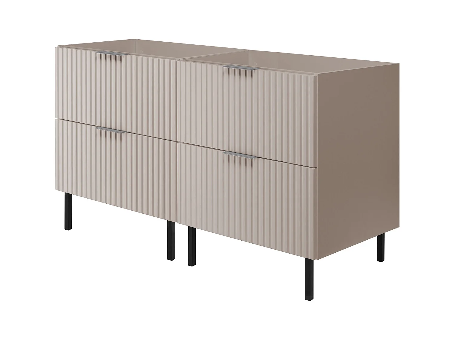 Waschbeckunterschrank, Kaschmir, 120 (2 x 60) x 77 x 46 cm, silberner Griff, schwarze Beine, ohne Top