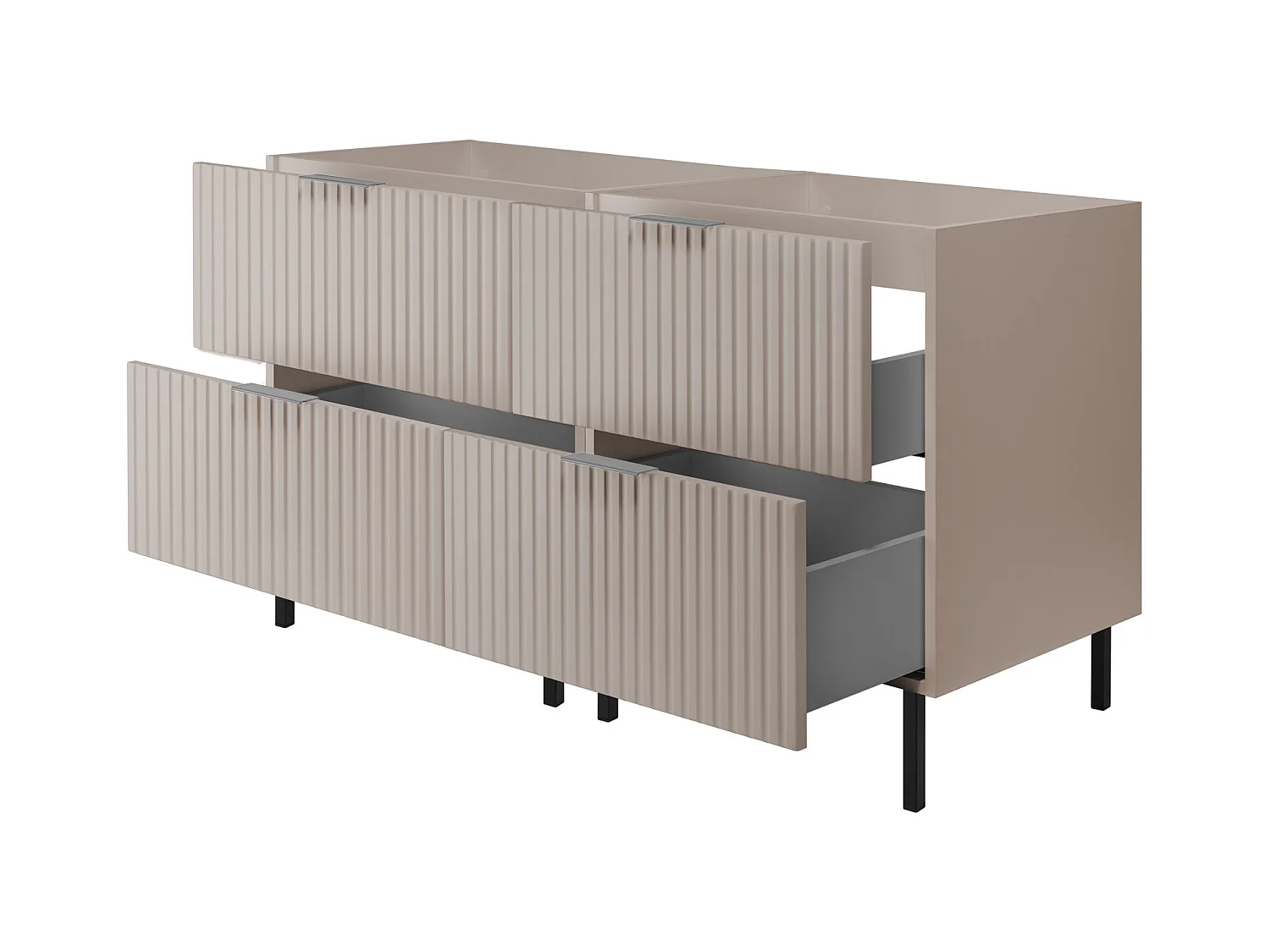 Waschbeckunterschrank, Kaschmir, 120 (2 x 60) x 77 x 46 cm, silberner Griff, schwarze Beine, ohne Top