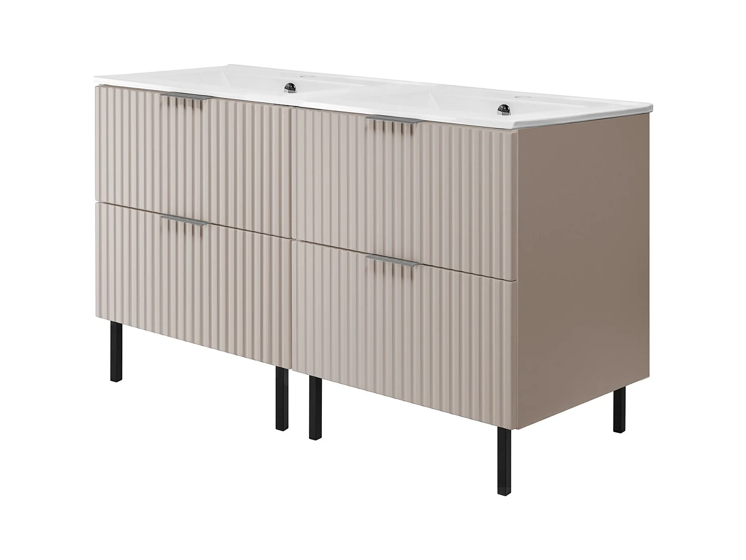 Waschbeckunterschrank, Kaschmir, 120 (2 x 60) x 77 x 46 cm, silberner Griff, schwarze Beine, ohne Top