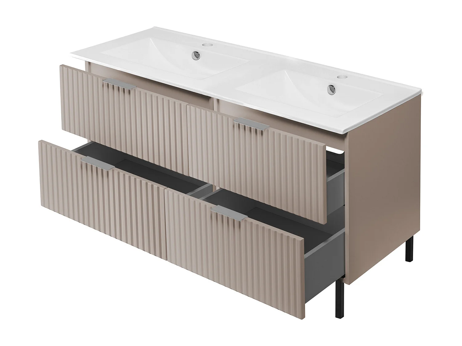 Szafka pod umywalkę, Kaszmir, 120 (2 x 60) x 77 x 46 cm, uchwyt srebrny, nogi czarne, bez blatu