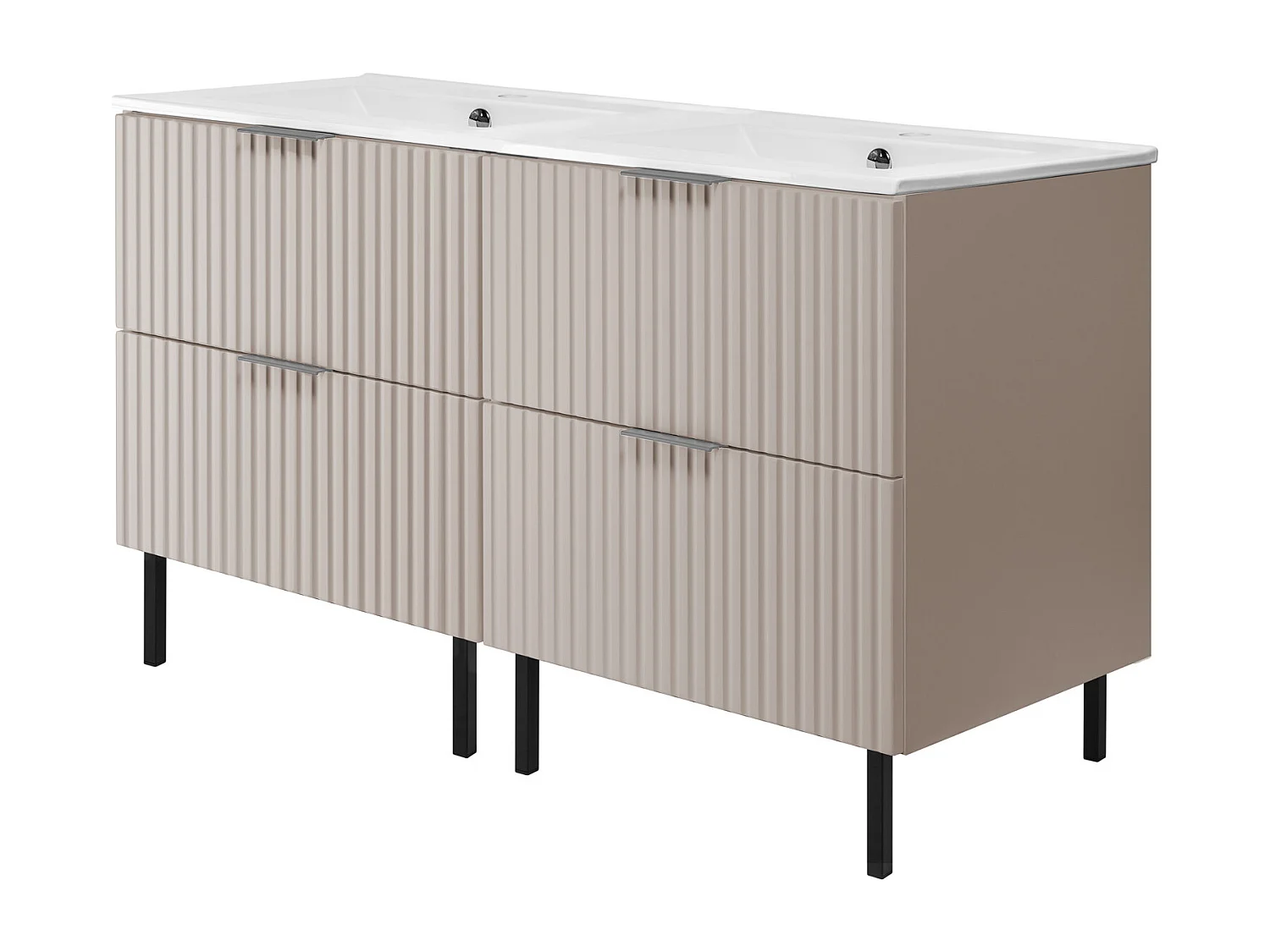 Szafka pod umywalkę, Kaszmir, 120 (2 x 60) x 77 x 46 cm, uchwyt srebrny, nogi czarne, bez blatu