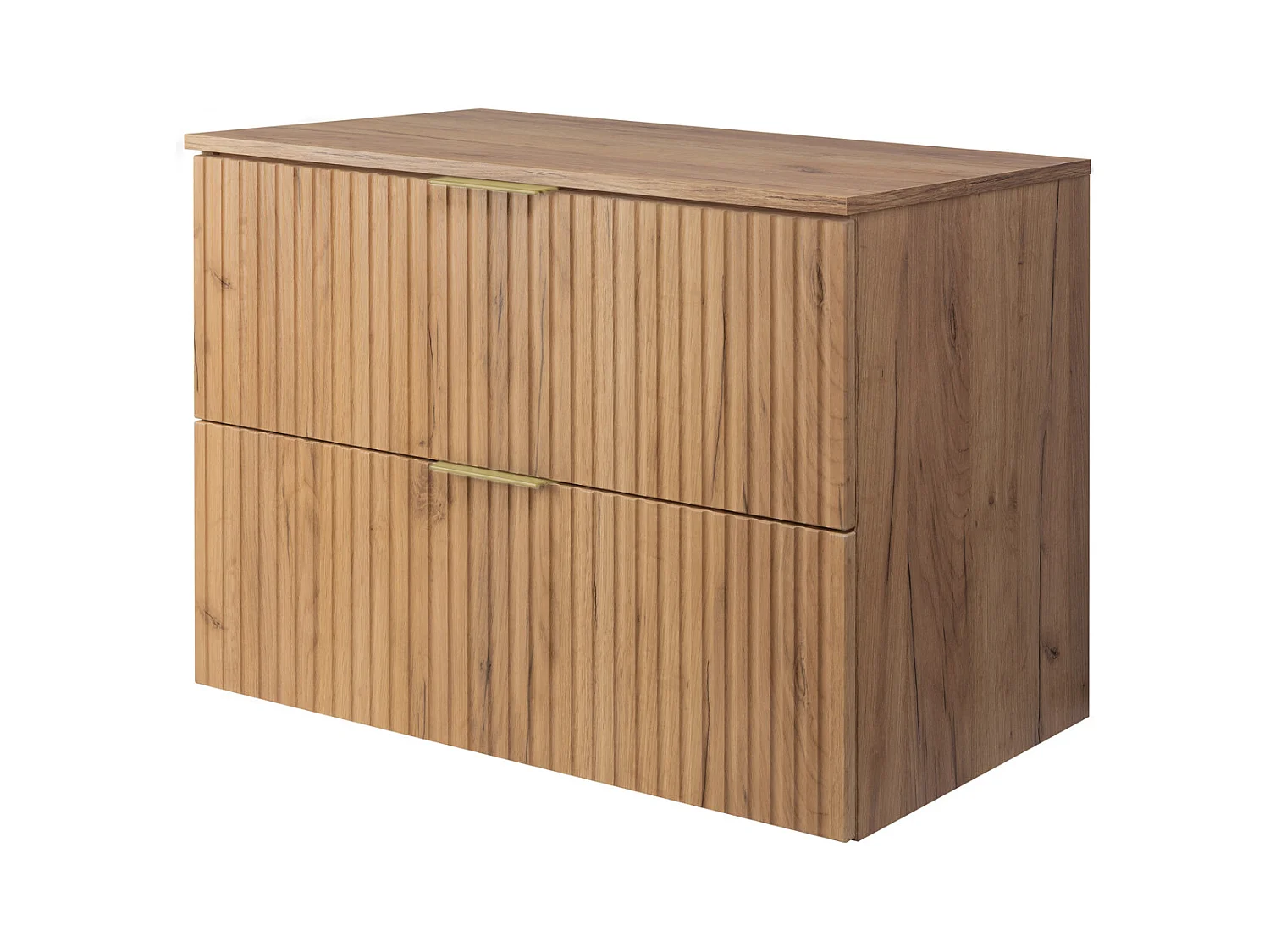 Meuble vasque, Chêne Craft, 80 x 57 x 46 cm, poignée dorée + Plan de travail