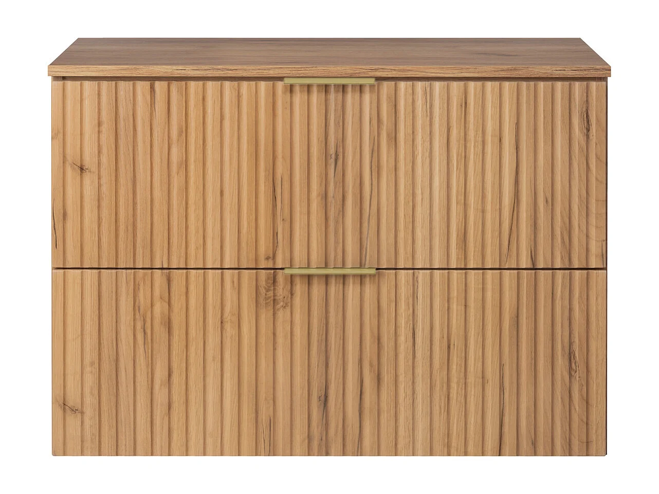 Meuble vasque, Chêne Craft, 80 x 57 x 46 cm, poignée dorée + Plan de travail