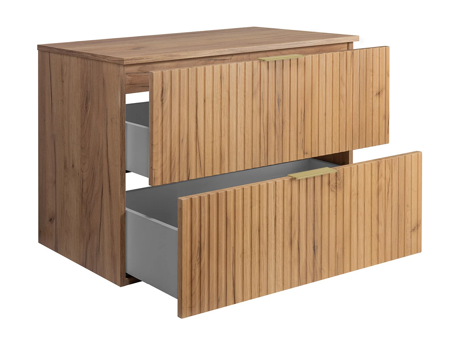 Meuble vasque, Chêne Craft, 80 x 57 x 46 cm, poignée dorée + Plan de travail