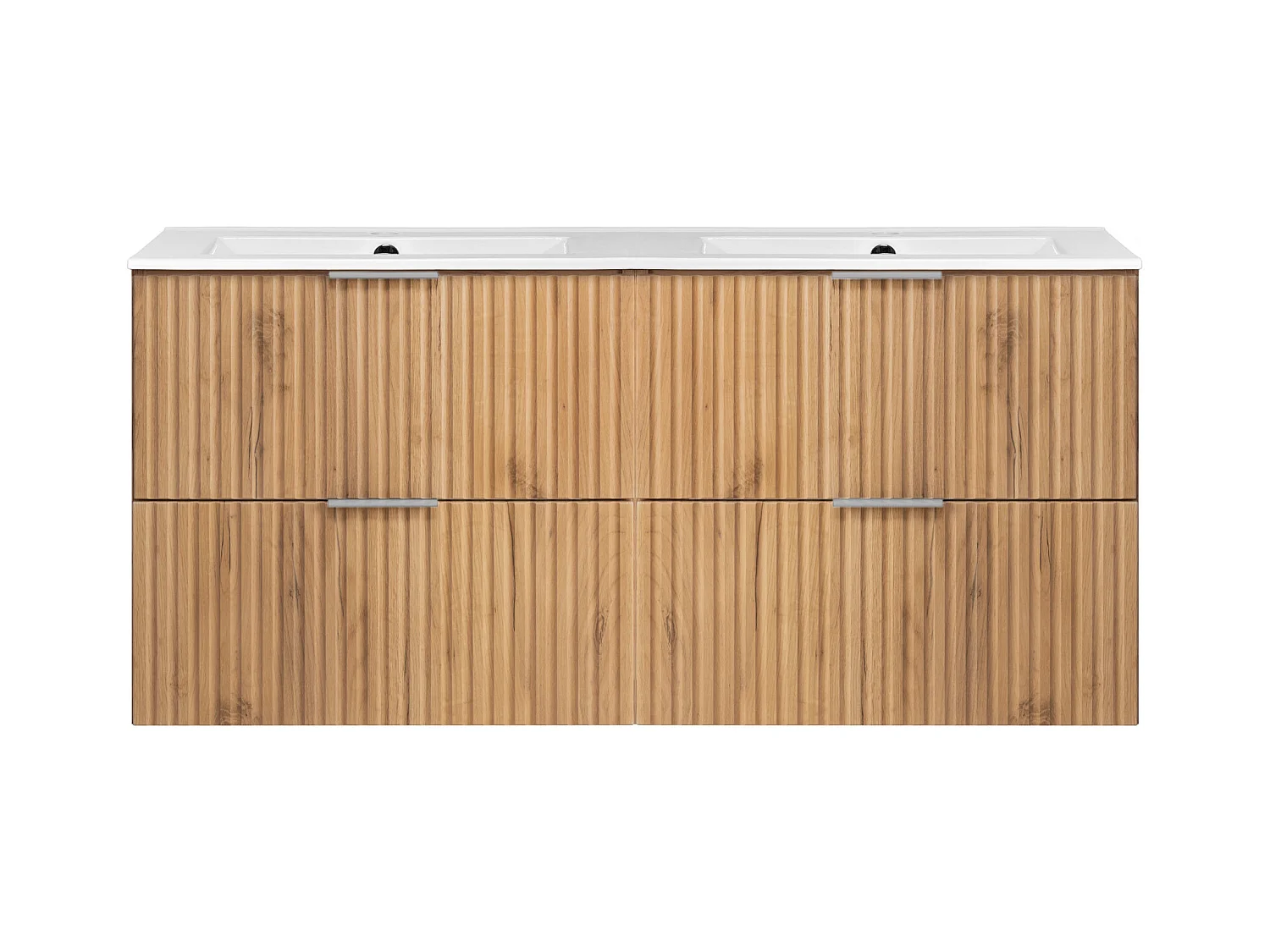 Meuble vasque, Chêne Craft, 120 (2 x 60) x 57 x 46 cm, poignée argentée, sans plateau