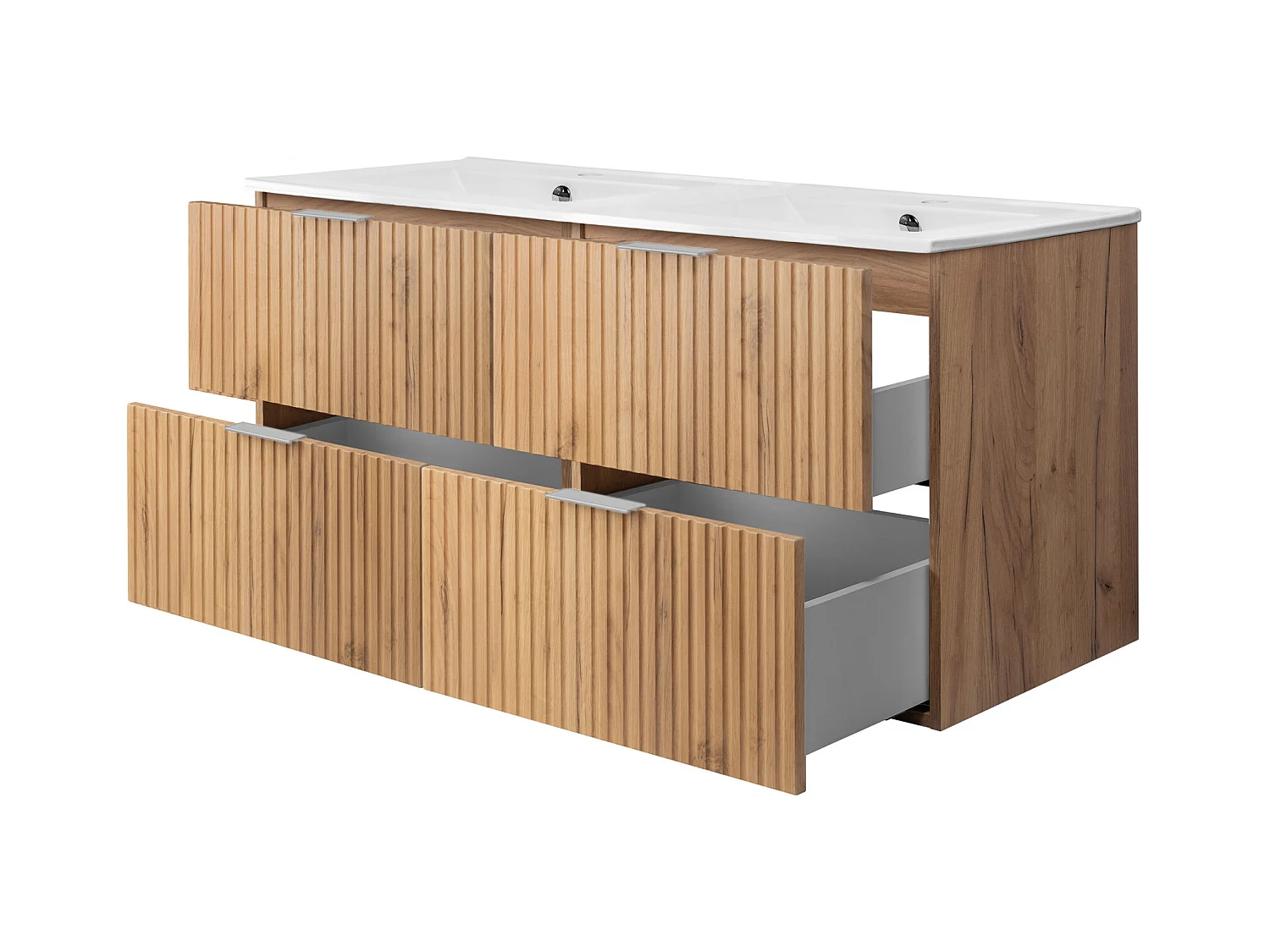 Meuble vasque, Chêne Craft, 120 (2 x 60) x 57 x 46 cm, poignée argentée, sans plateau