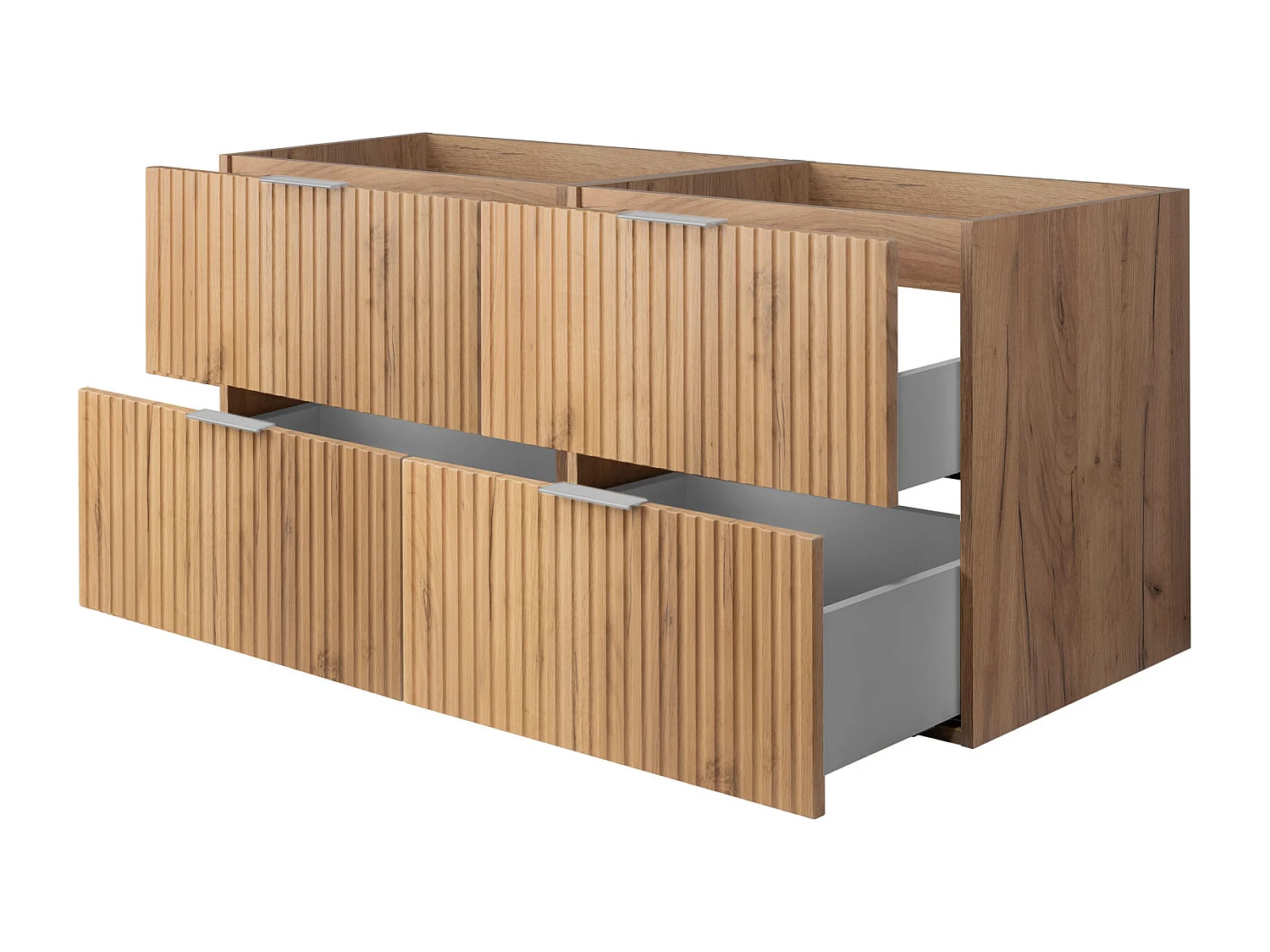 Meuble vasque, Chêne Craft, 120 (2 x 60) x 57 x 46 cm, poignée argentée, sans plateau