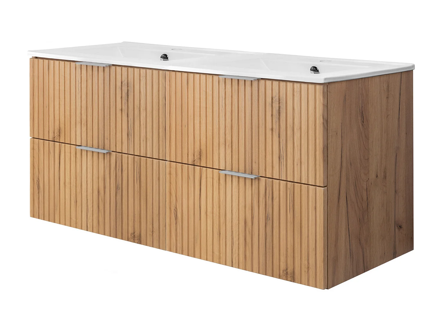 Meuble vasque, Chêne Craft, 120 (2 x 60) x 57 x 46 cm, poignée argentée, sans plateau