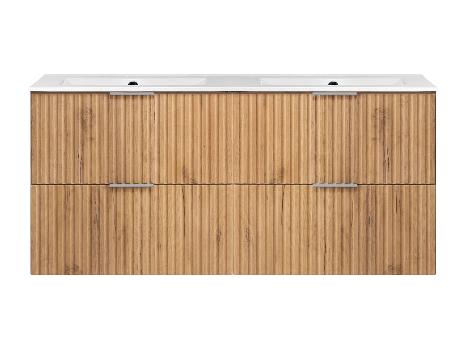 Meuble vasque, Chêne Craft, 120 (2 x 60) x 57 x 46 cm, poignée argentée, sans plateau