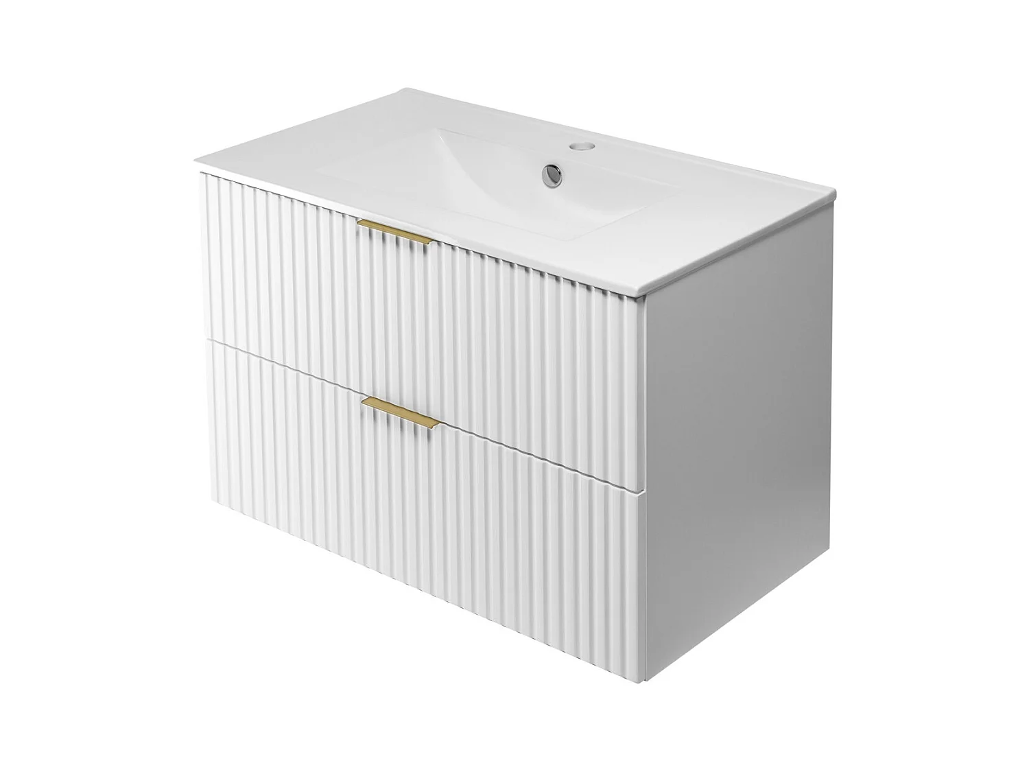 Meuble vasque, Blanc, 80 x 57 x 46 cm, poignée dorée, sans plateau