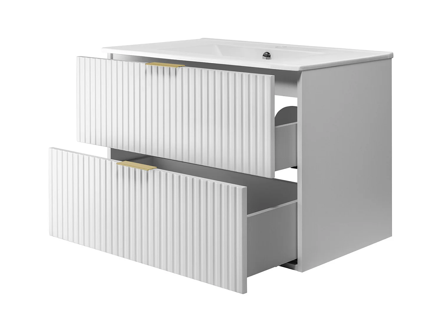 Meuble vasque, Blanc, 80 x 57 x 46 cm, poignée dorée, sans plateau