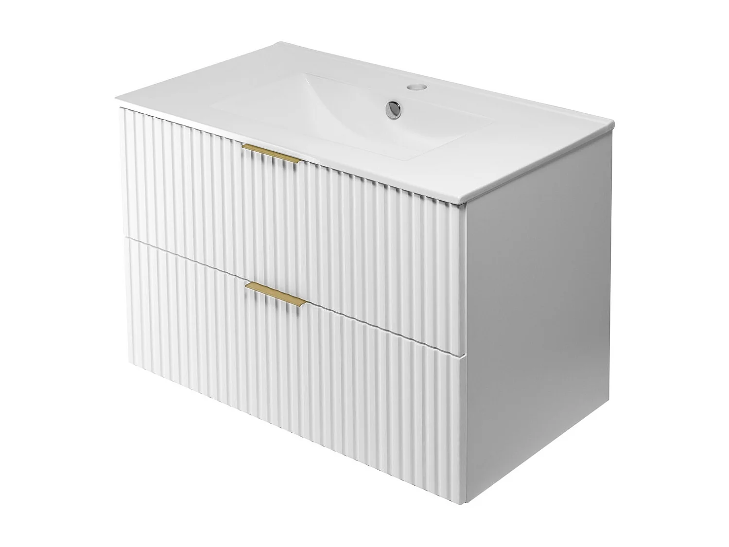 Waschbeckunterschrank, Weiß, 80 x 57 x 46 cm, Griff Gold, ohne Arbeitsplatte