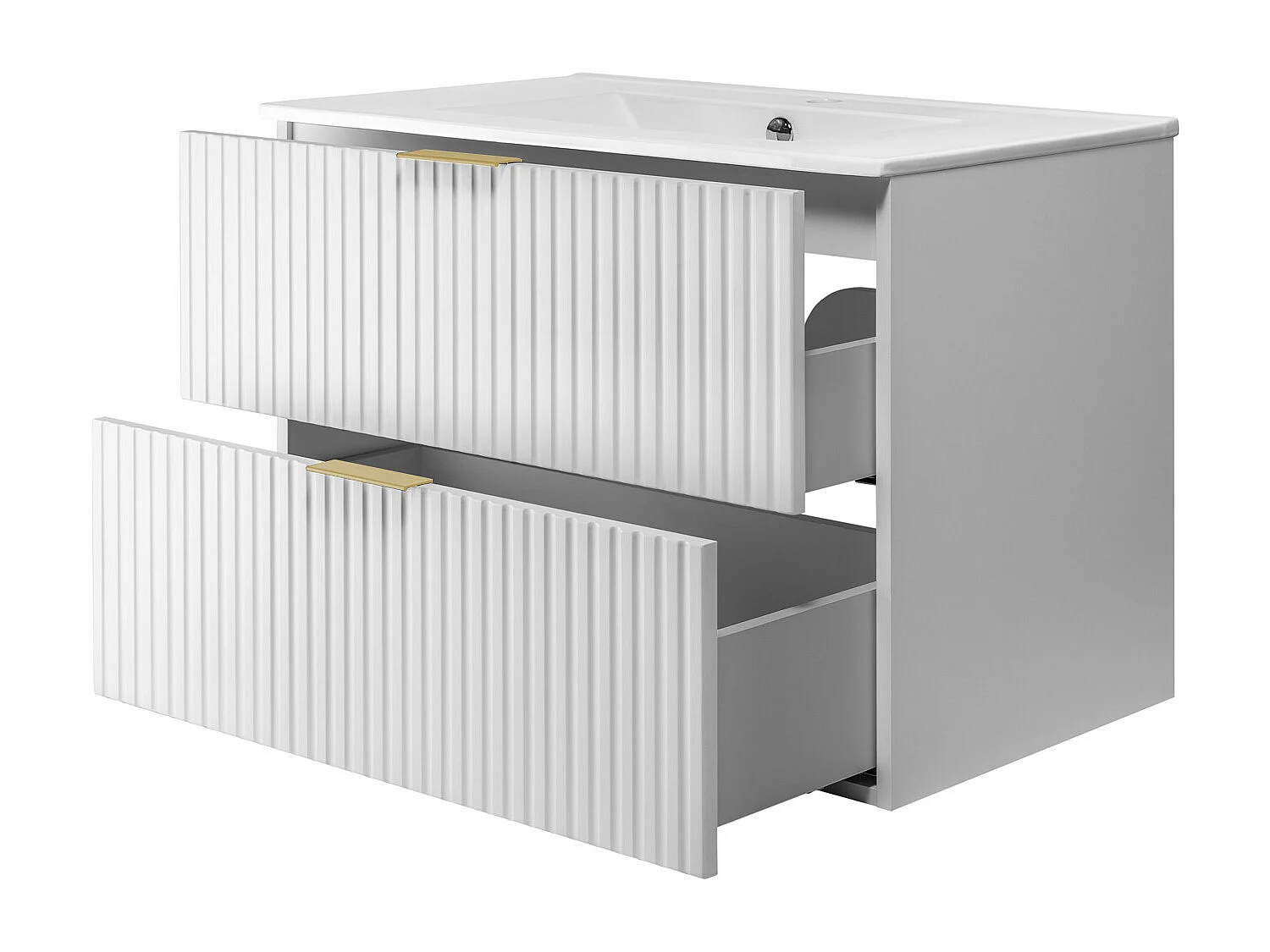 Waschbeckunterschrank, Weiß, 80 x 57 x 46 cm, Griff Gold, ohne Arbeitsplatte