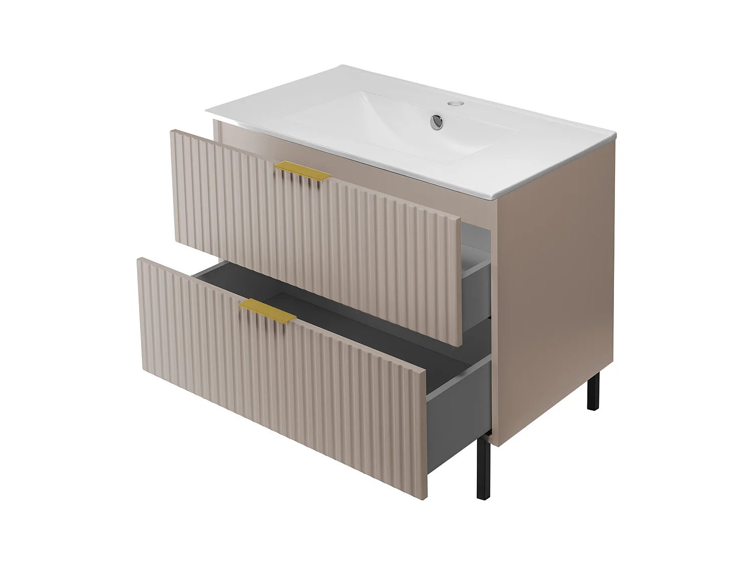Wastafelmeubel, Kasjmier, 80 x 77 x 46 cm, gouden greep, Zwarte poten, zonder blad