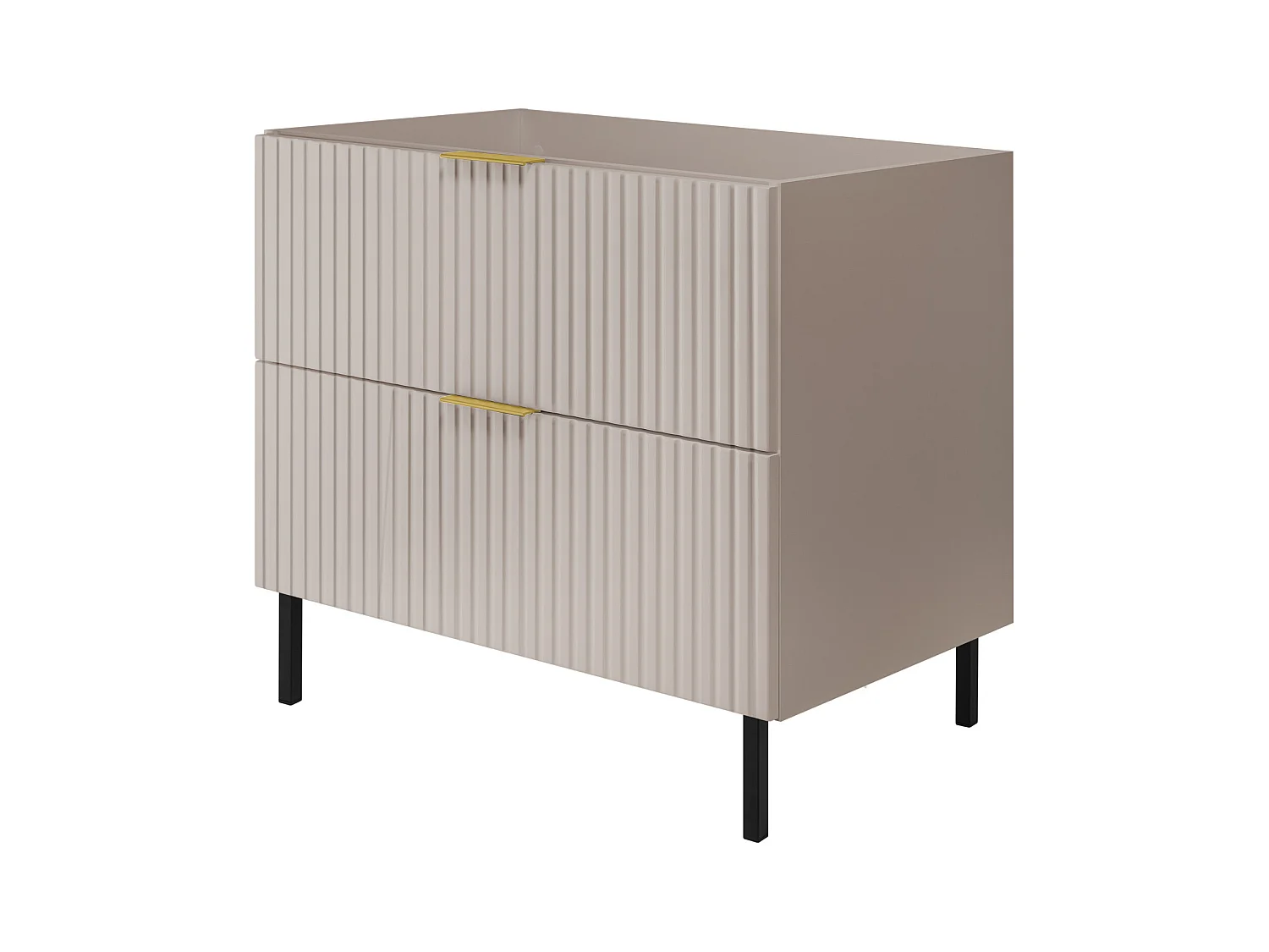 Waschbeckunterschrank, Kaschmir, 80 x 77 x 46 cm, goldener Griff, schwarze Beine, ohne Top