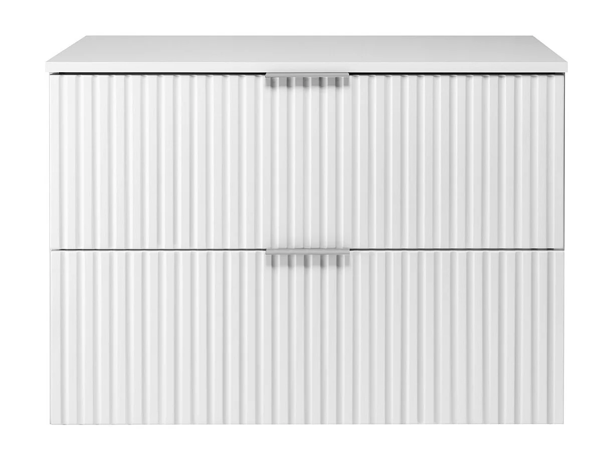 Meuble vasque, Blanc, 80 x 57 x 46 cm, poignée argentée + Plan de travail