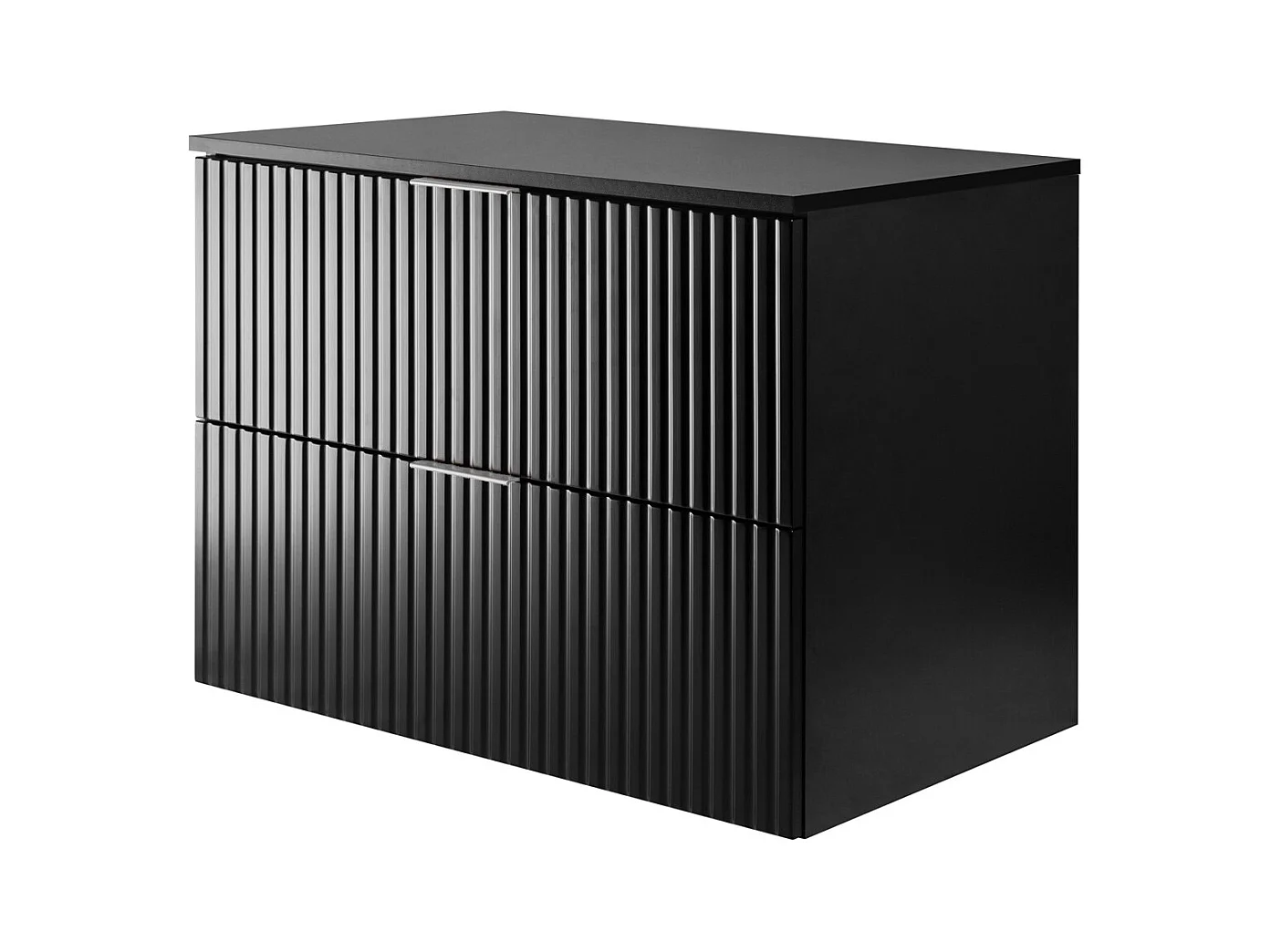 Meuble vasque, Noir, 80 x 57 x 46 cm, poignée argentée + Plan de travail