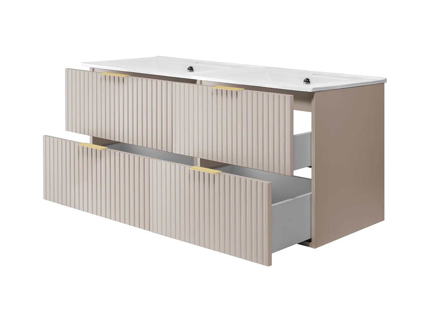 Meuble vasque, Cachemire, 120 (2 x 60) x 57 x 46 cm, poignée dorée, sans plateau