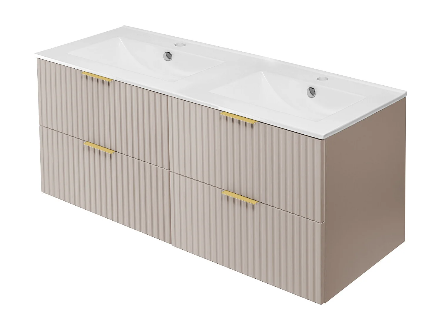 Meuble vasque, Cachemire, 120 (2 x 60) x 57 x 46 cm, poignée dorée, sans plateau