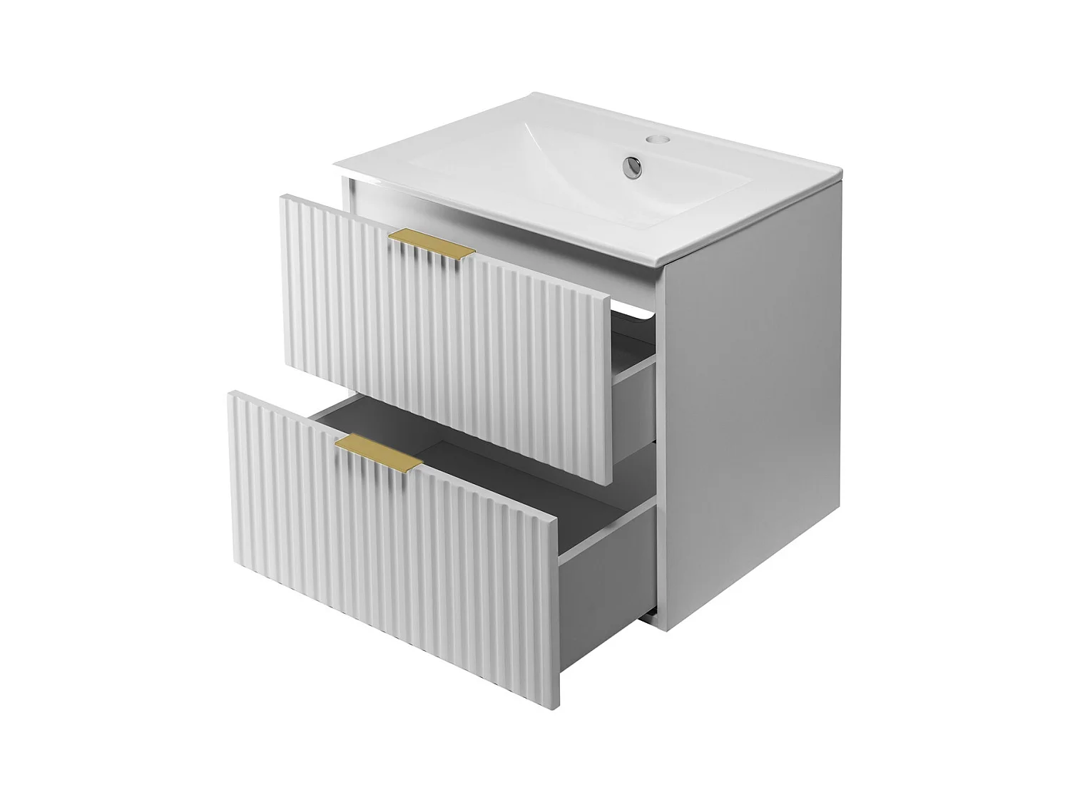 Waschbeckunterschrank, Weiß, 60 x 57 x 46 cm, Griff Gold, ohne Arbeitsplatte