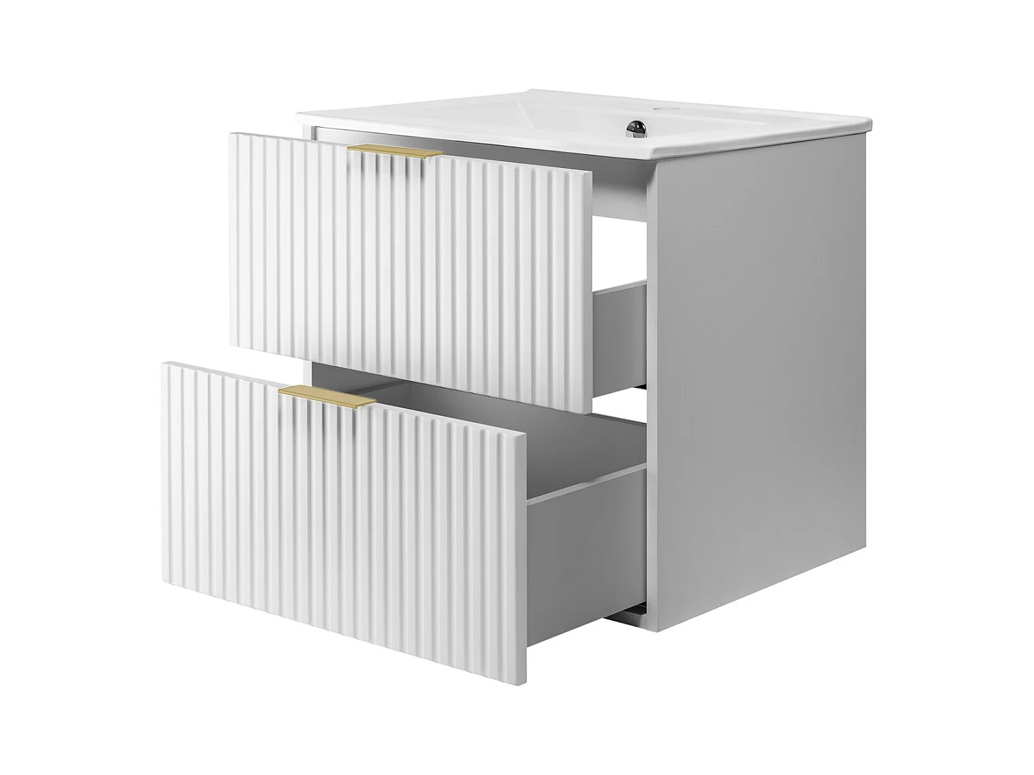 Waschbeckunterschrank, Weiß, 60 x 57 x 46 cm, Griff Gold, ohne Arbeitsplatte