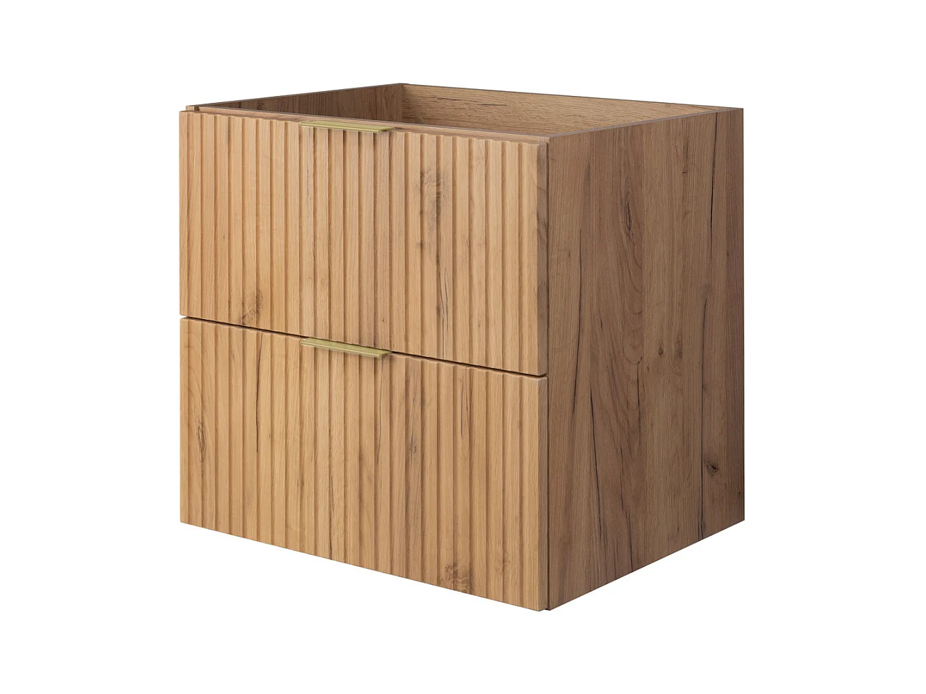 Meuble vasque, Chêne Craft, 60 x 57 x 46 cm, poignée dorée, sans plateau