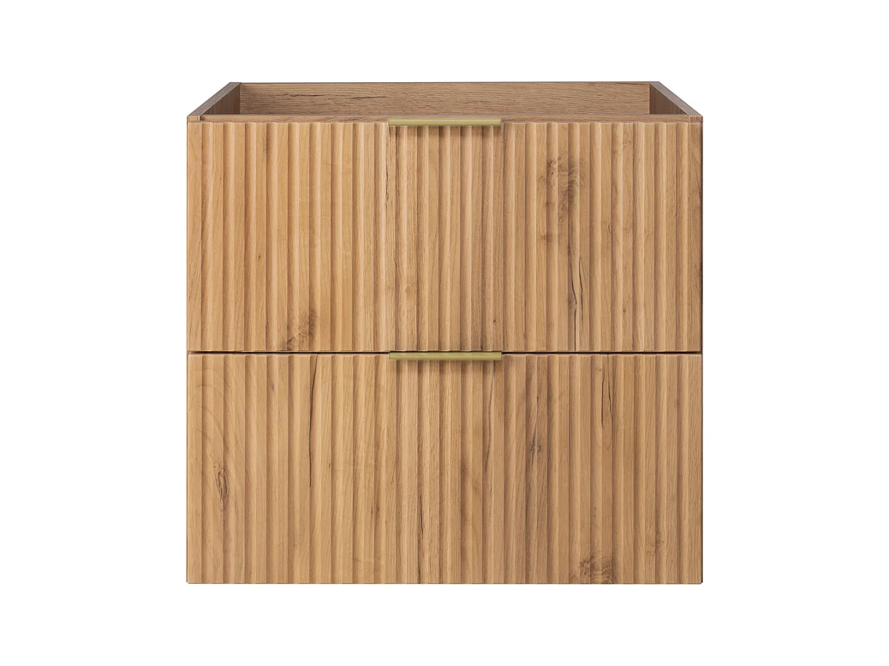 Meuble vasque, Chêne Craft, 60 x 57 x 46 cm, poignée dorée, sans plateau