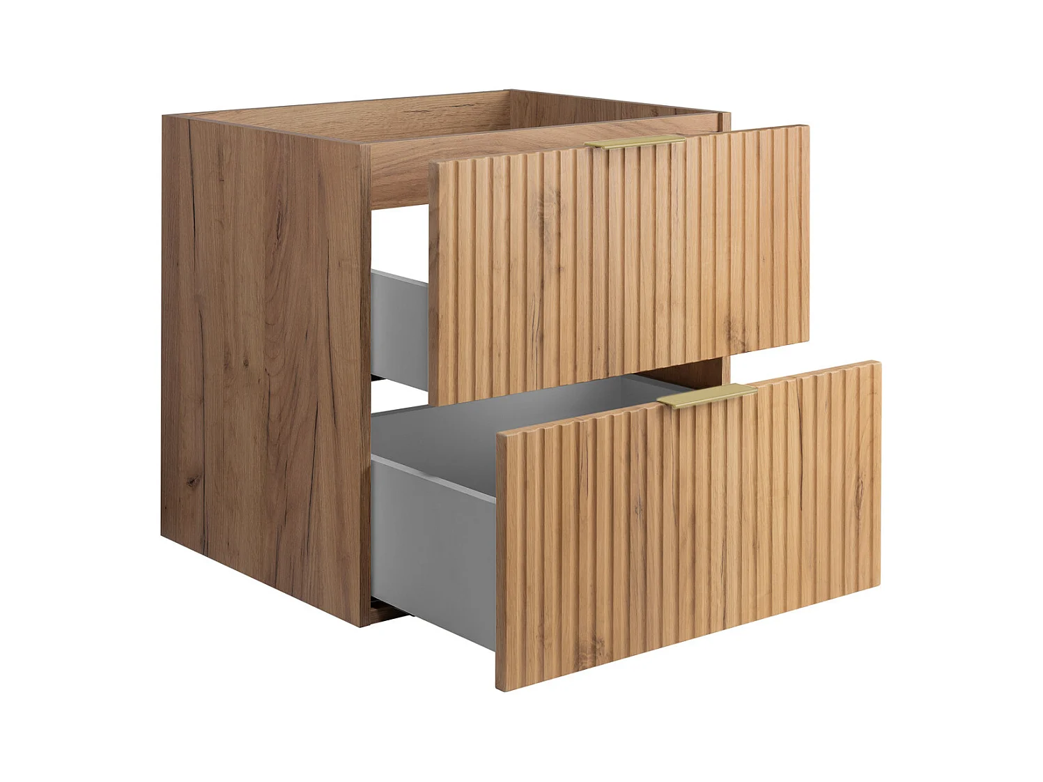 Meuble vasque, Chêne Craft, 60 x 57 x 46 cm, poignée dorée, sans plateau