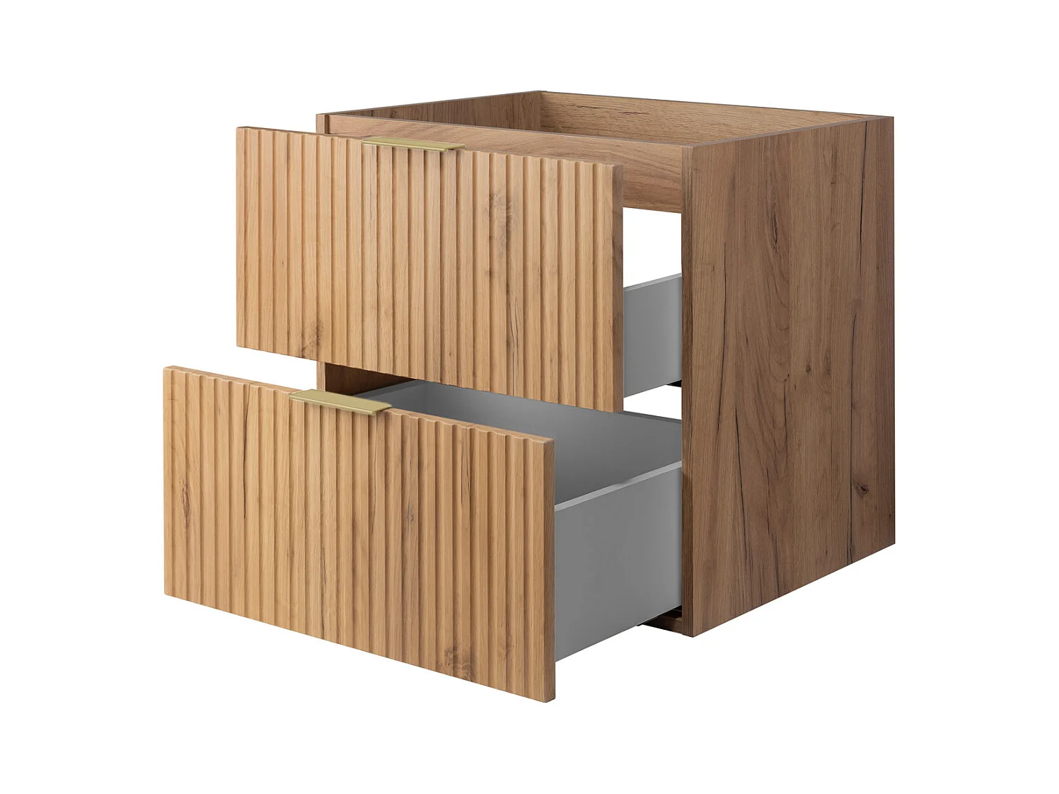 Meuble vasque, Chêne Craft, 60 x 57 x 46 cm, poignée dorée, sans plateau