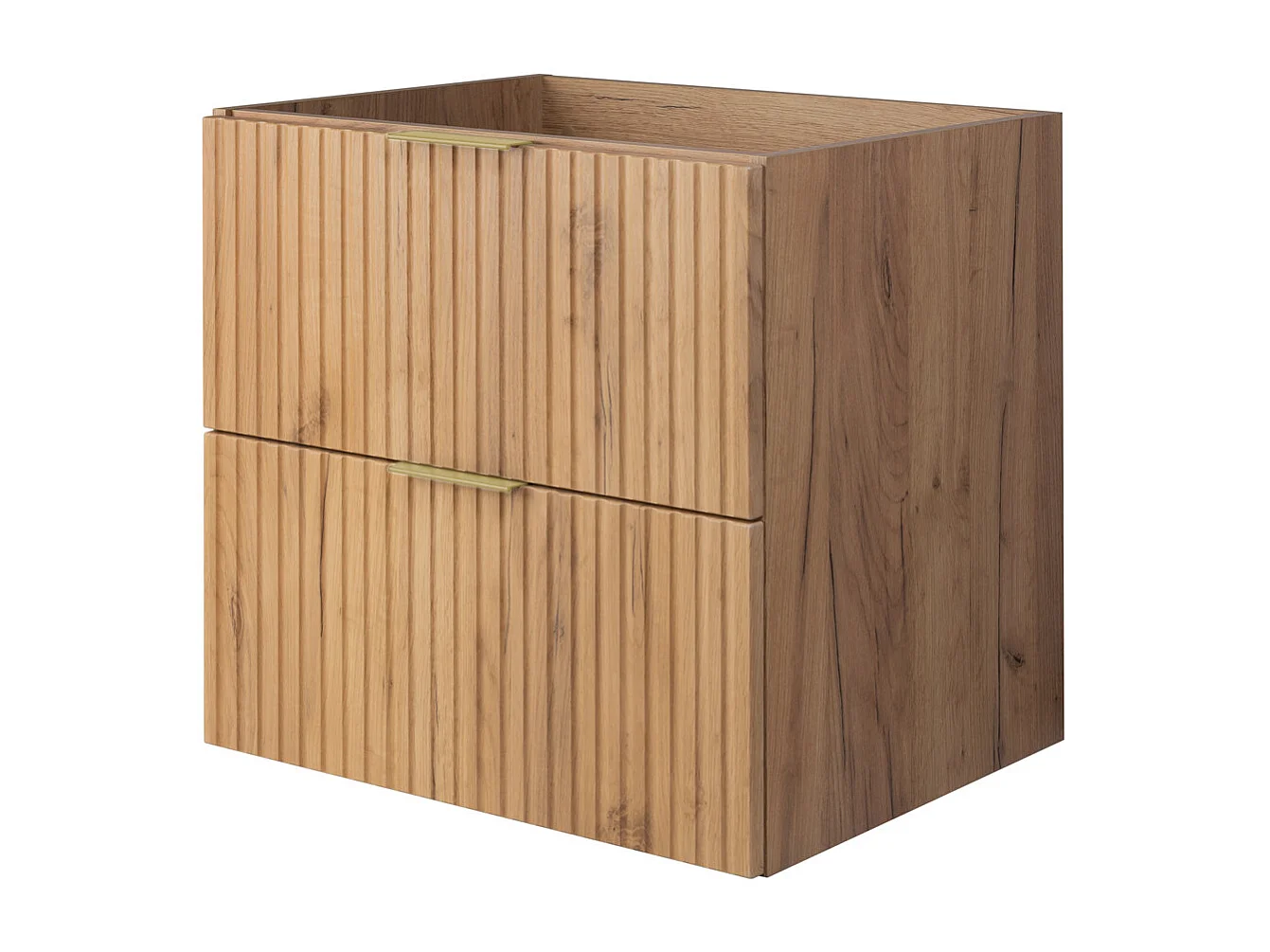 Meuble vasque, Chêne Craft, 60 x 57 x 46 cm, poignée dorée, sans plateau