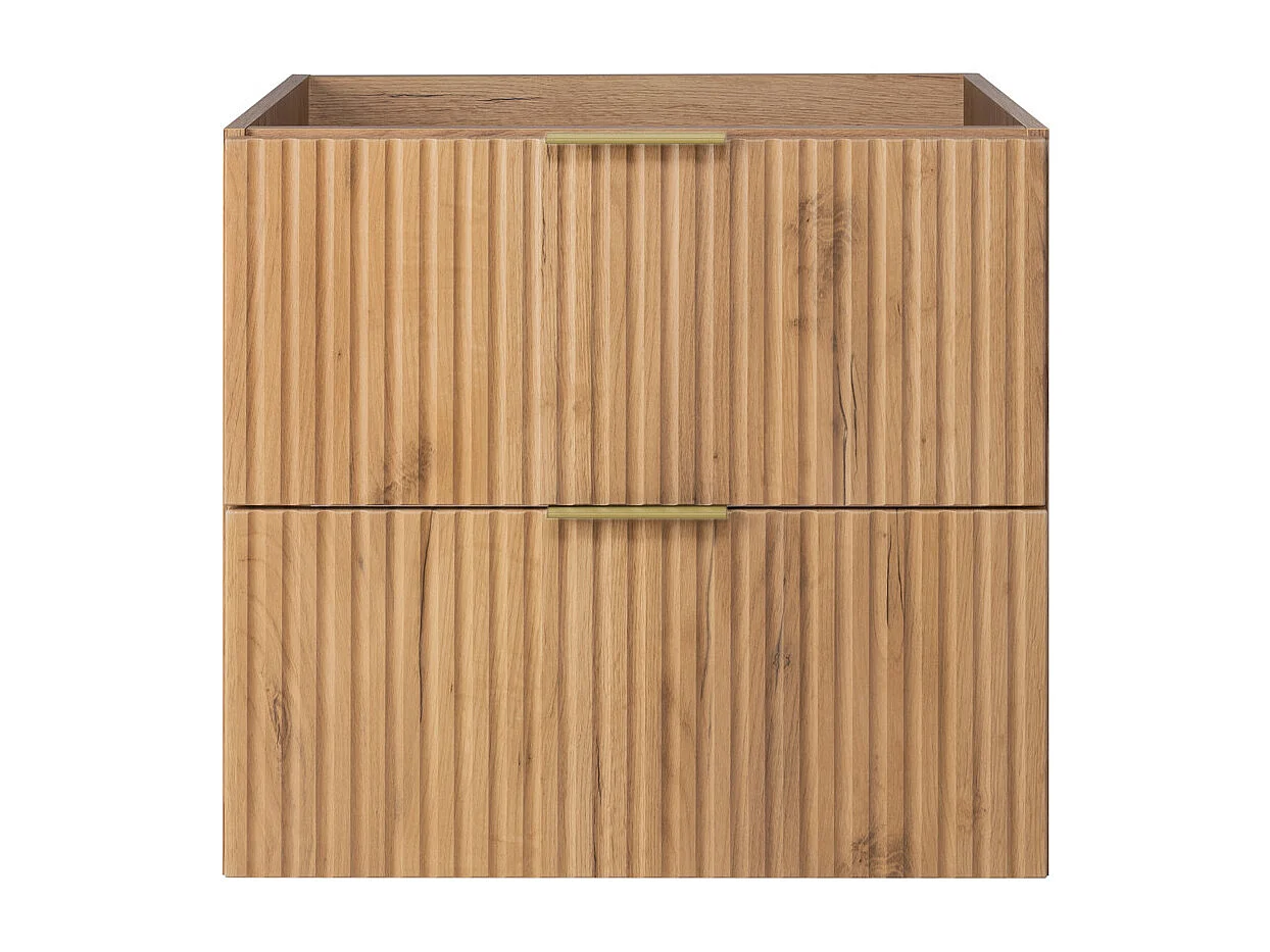 Meuble vasque, Chêne Craft, 60 x 57 x 46 cm, poignée dorée, sans plateau