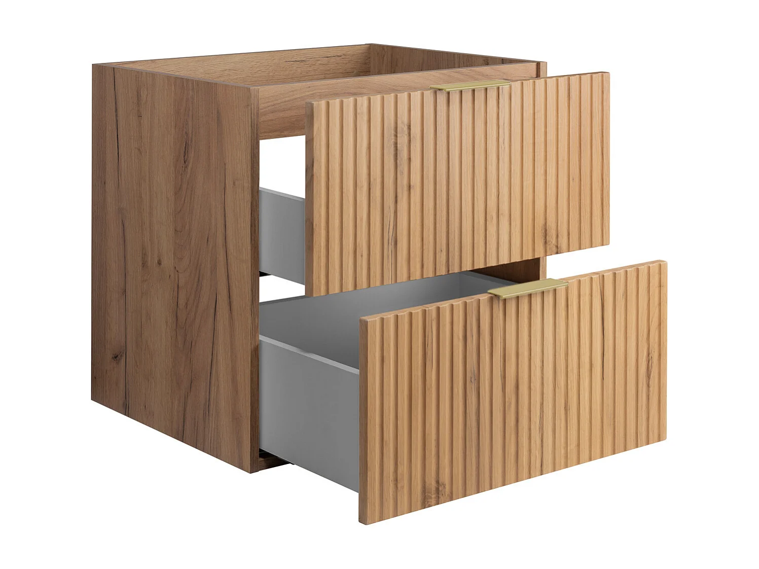 Meuble vasque, Chêne Craft, 60 x 57 x 46 cm, poignée dorée, sans plateau