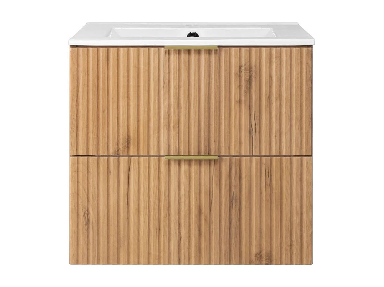 Meuble vasque, Chêne Craft, 60 x 57 x 46 cm, poignée dorée, sans plateau