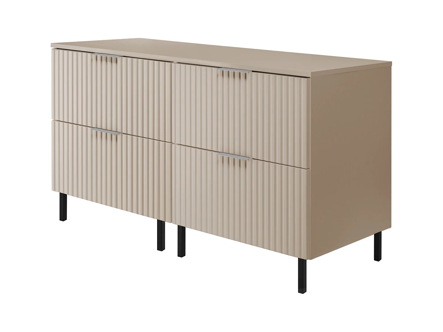 Waschbeckunterschrank, Kaschmir, 120 (2 x 60) x 77 x 46 cm, silberner Griff, schwarze Beine + Arbeitsplatte