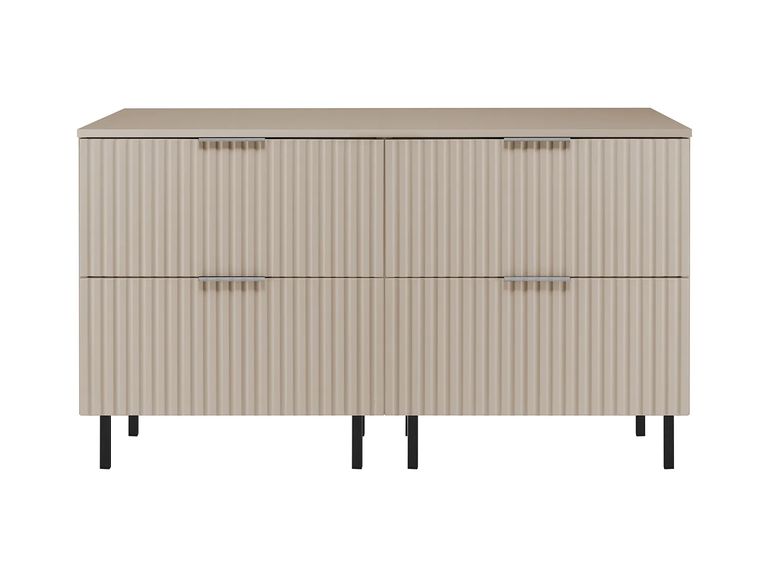 Waschbeckunterschrank, Kaschmir, 120 (2 x 60) x 77 x 46 cm, silberner Griff, schwarze Beine + Arbeitsplatte