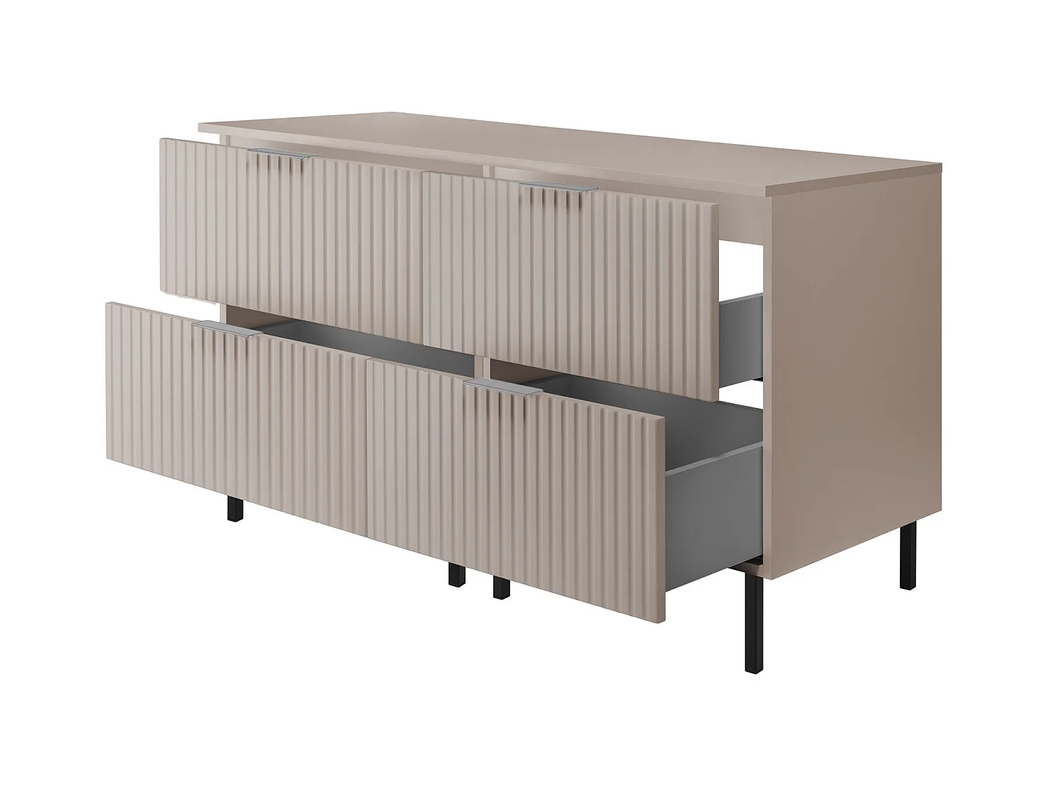 Waschbeckunterschrank, Kaschmir, 120 (2 x 60) x 77 x 46 cm, silberner Griff, schwarze Beine + Arbeitsplatte