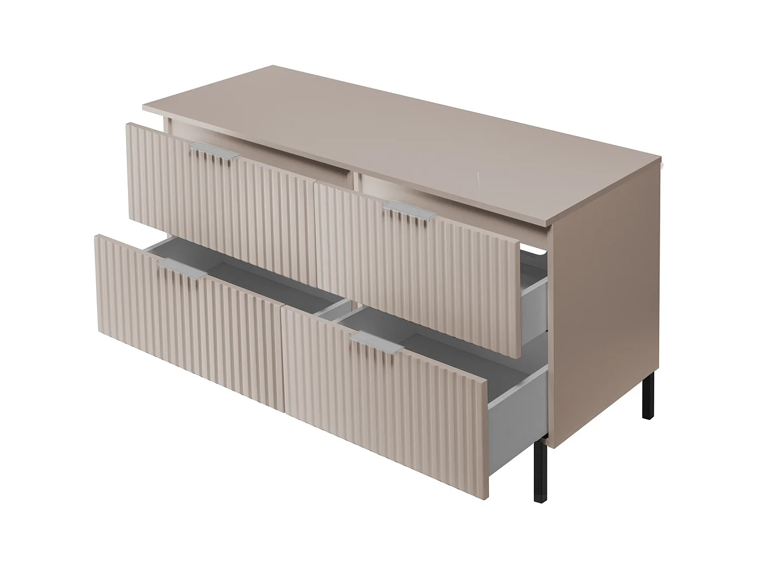 Waschbeckunterschrank, Kaschmir, 120 (2 x 60) x 77 x 46 cm, silberner Griff, schwarze Beine + Arbeitsplatte