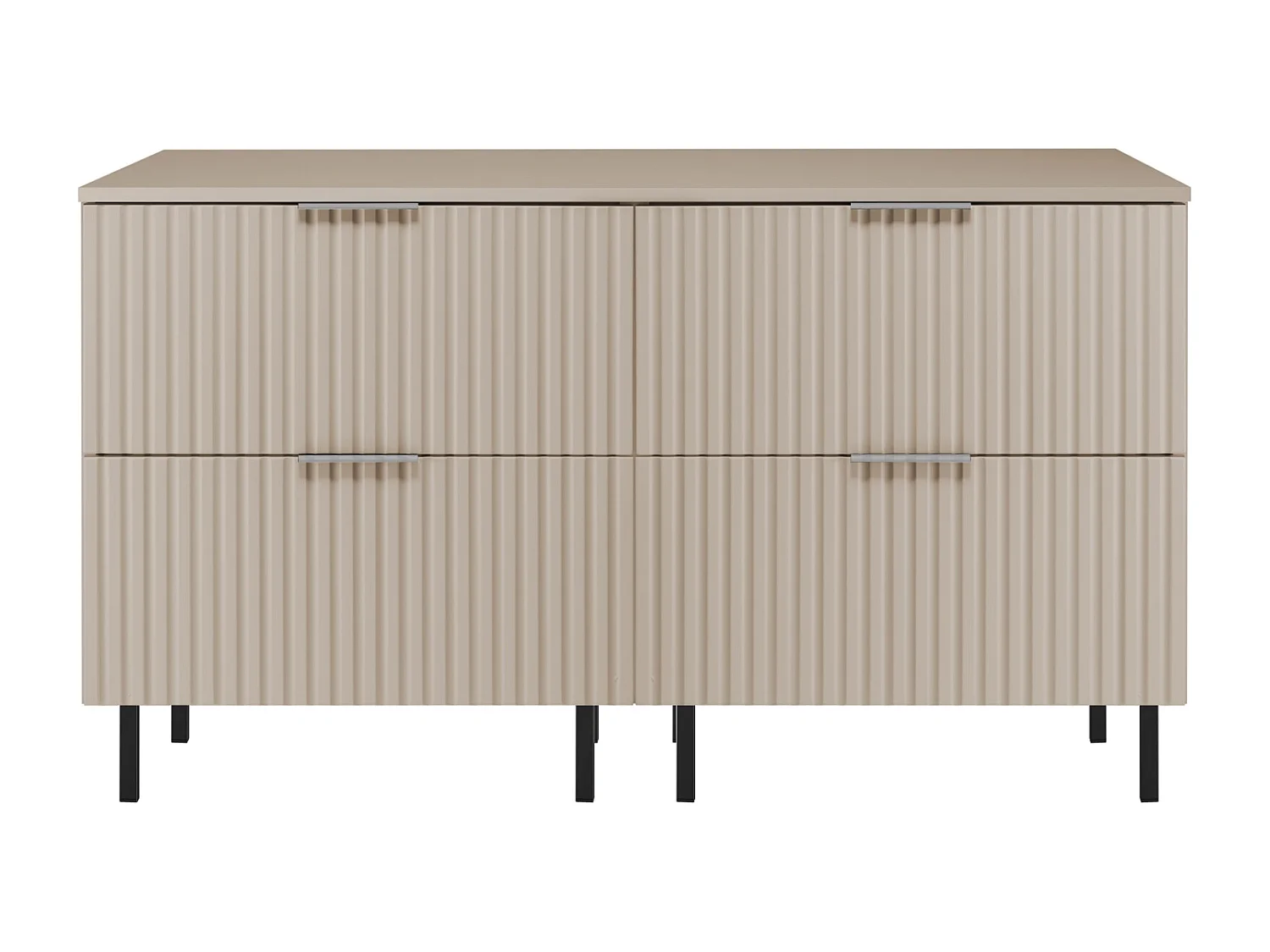 Waschbeckunterschrank, Kaschmir, 120 (2 x 60) x 77 x 46 cm, silberner Griff, schwarze Beine + Arbeitsplatte