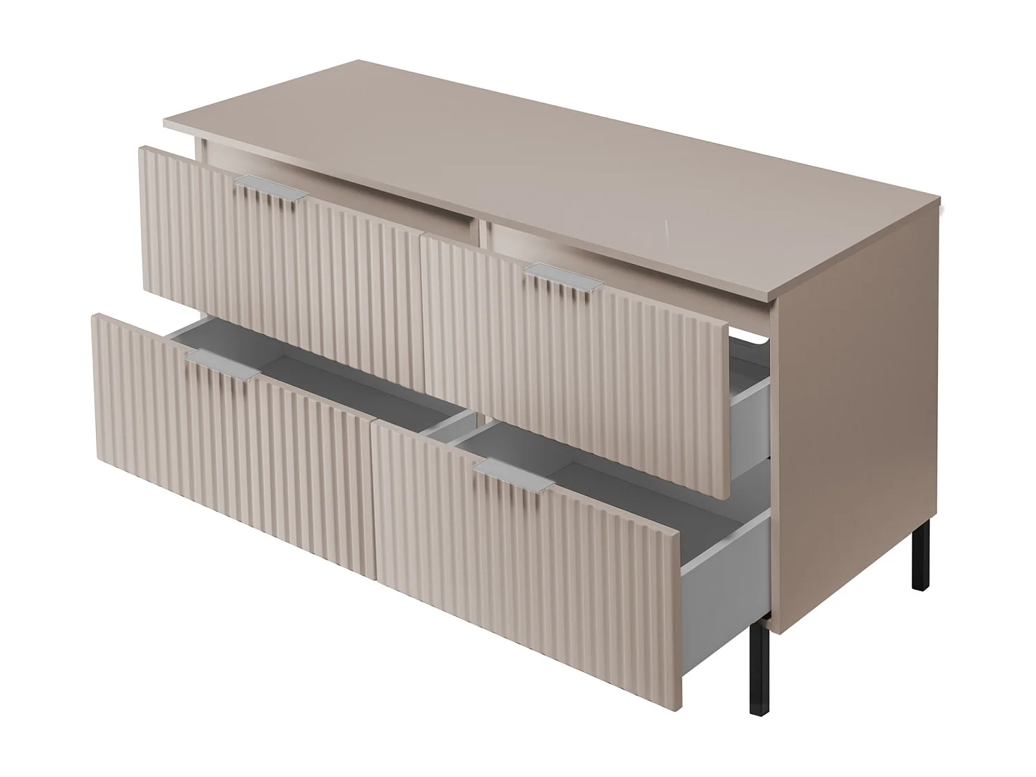 Waschbeckunterschrank, Kaschmir, 120 (2 x 60) x 77 x 46 cm, silberner Griff, schwarze Beine + Arbeitsplatte