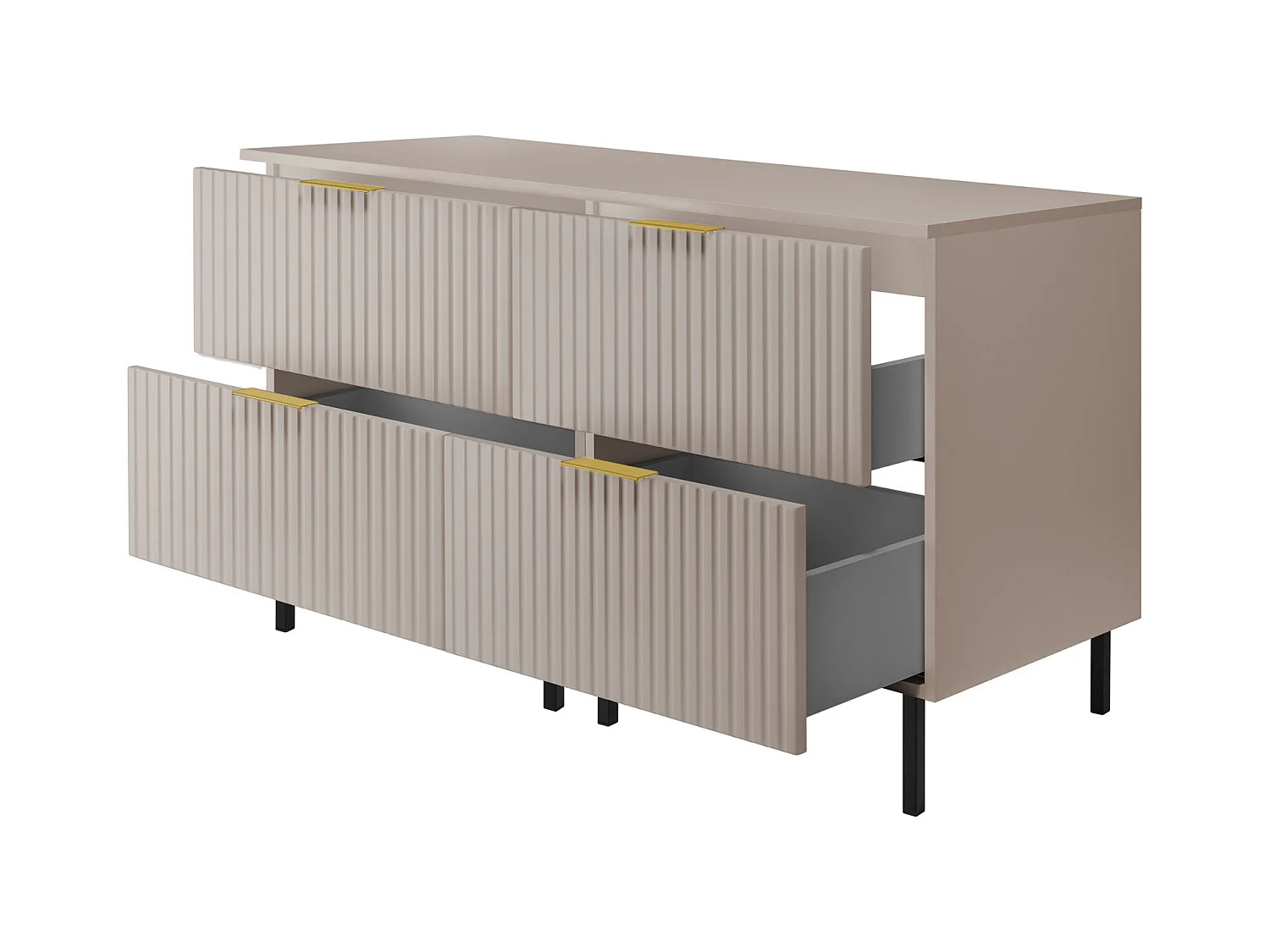 Meuble vasque, Cachemire, 120 (2 x 60) x 77 x 46 cm, poignée dorée, pieds noirs + Plan de travail