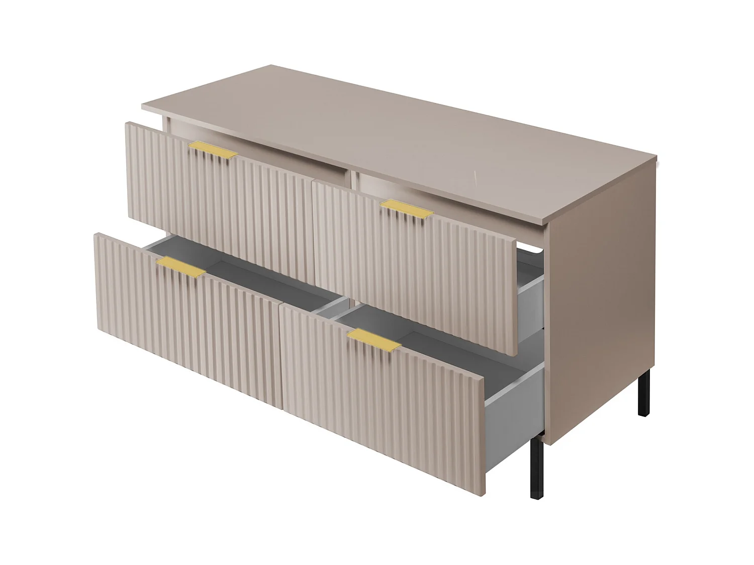 Meuble vasque, Cachemire, 120 (2 x 60) x 77 x 46 cm, poignée dorée, pieds noirs + Plan de travail