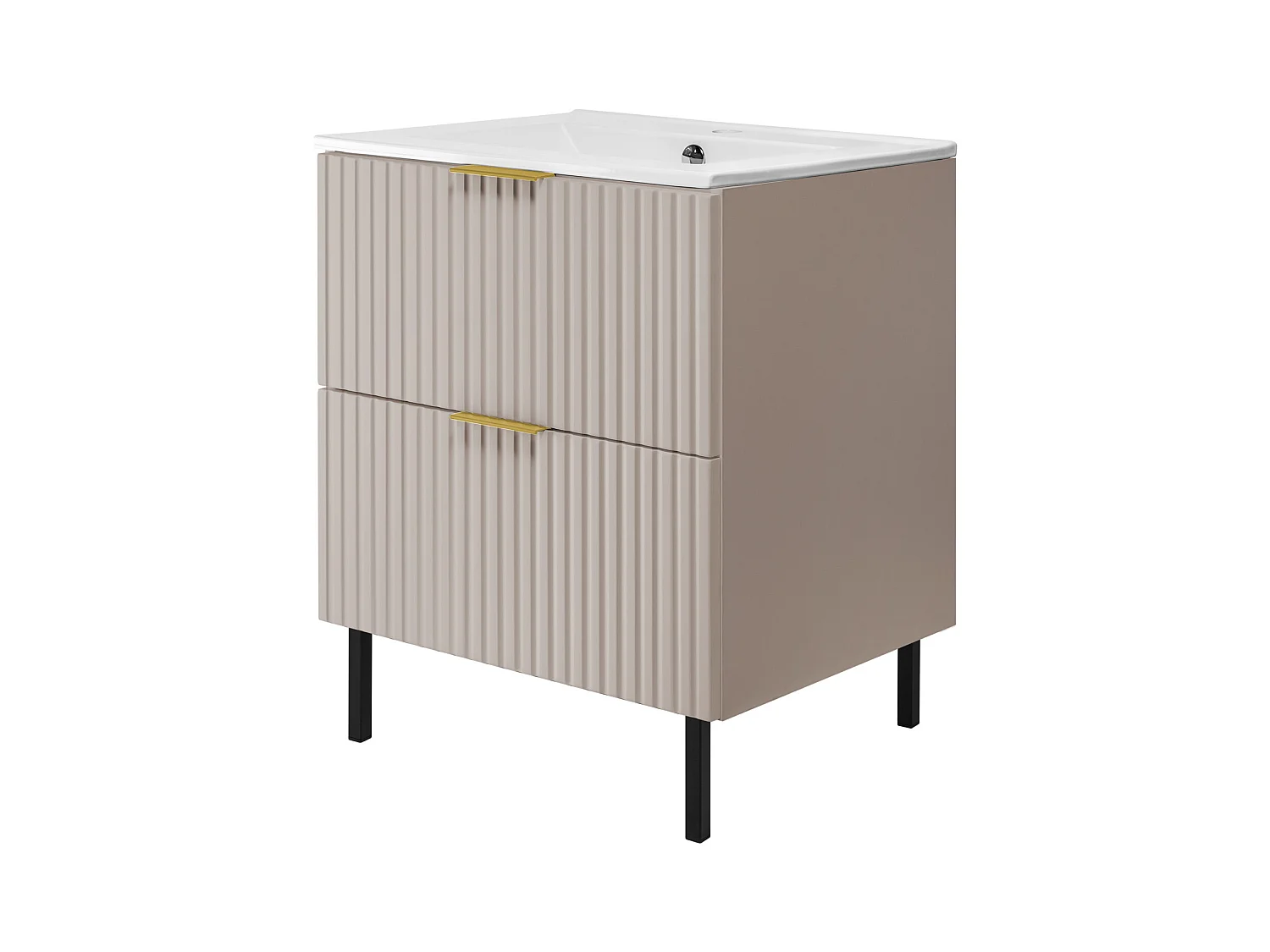 Mobile lavabo, Cashmere, 60 x 77 x 46 cm, maniglia oro, gambe nere, senza piano